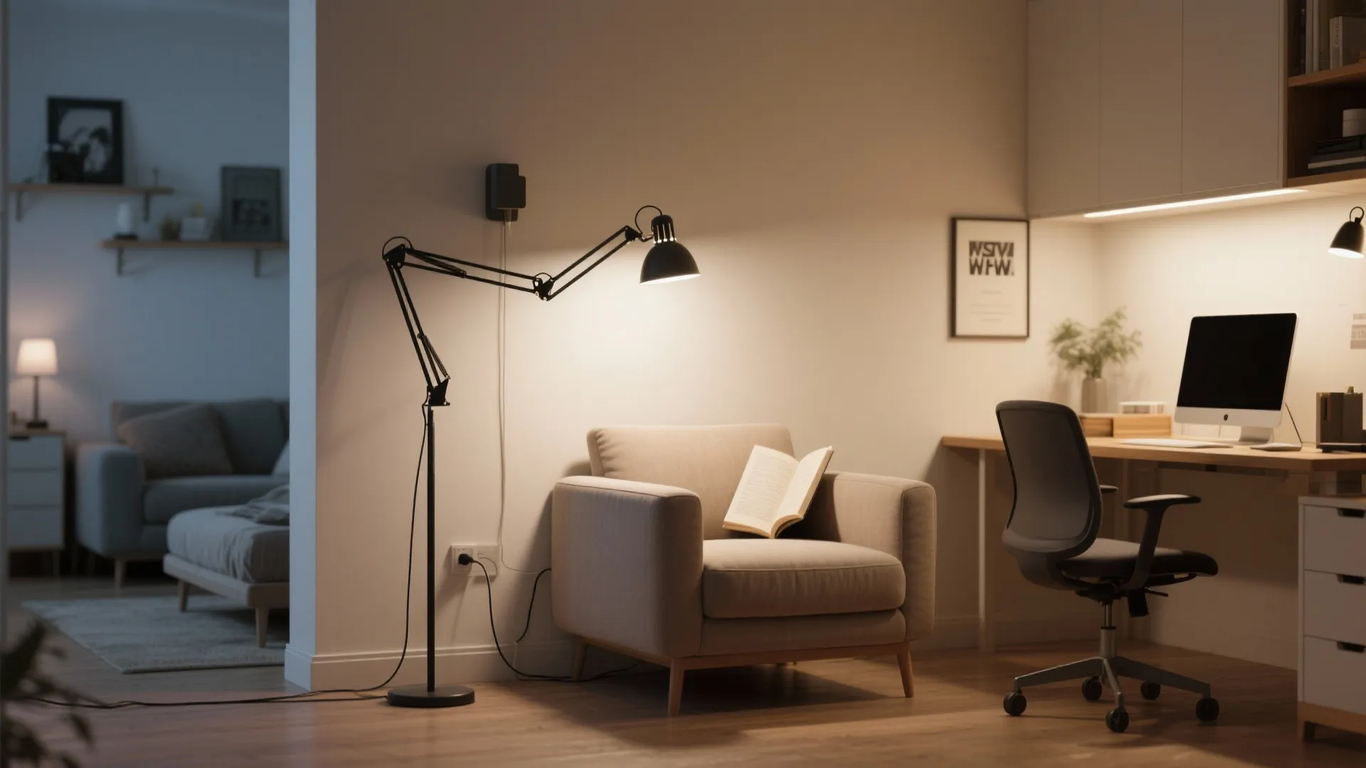 4) Task-Ready Swing Arms for Small Living Rooms