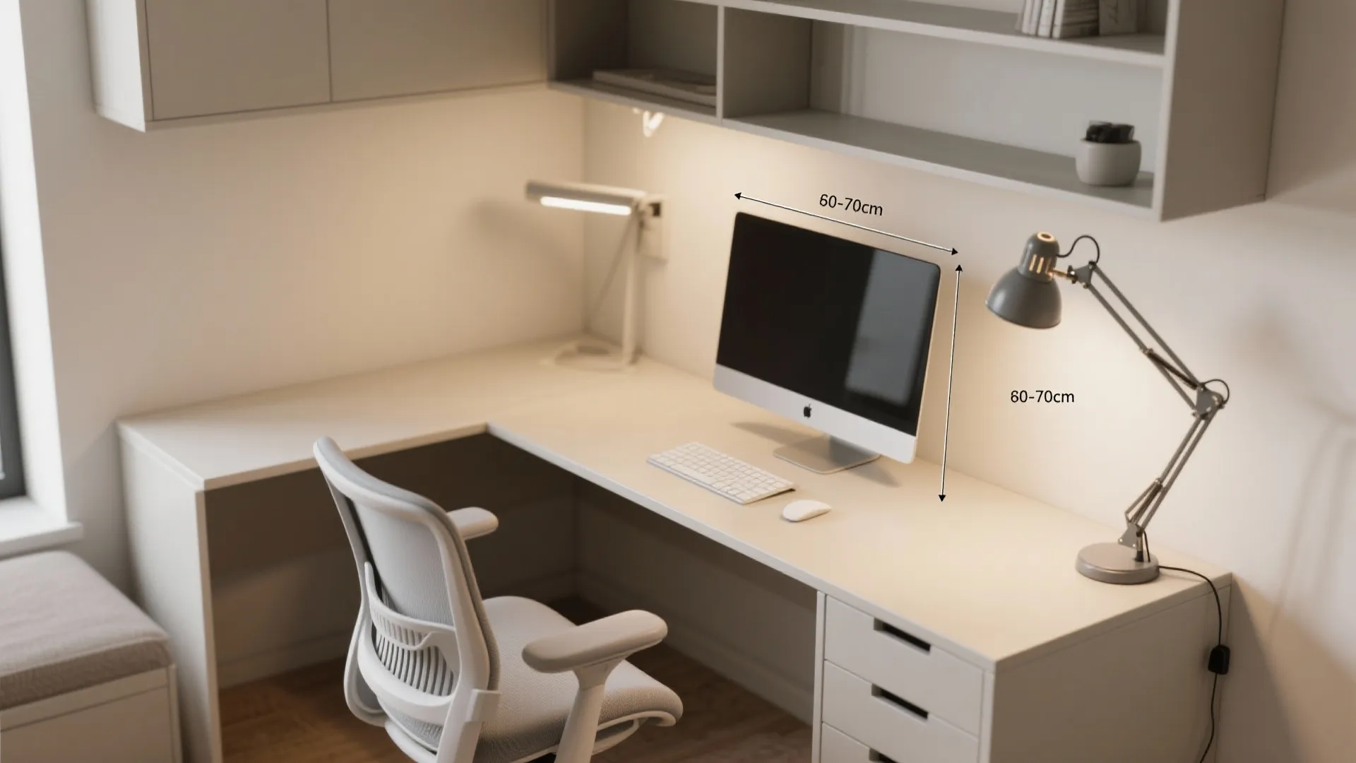 Adjustable swing-arm lamps for task zones