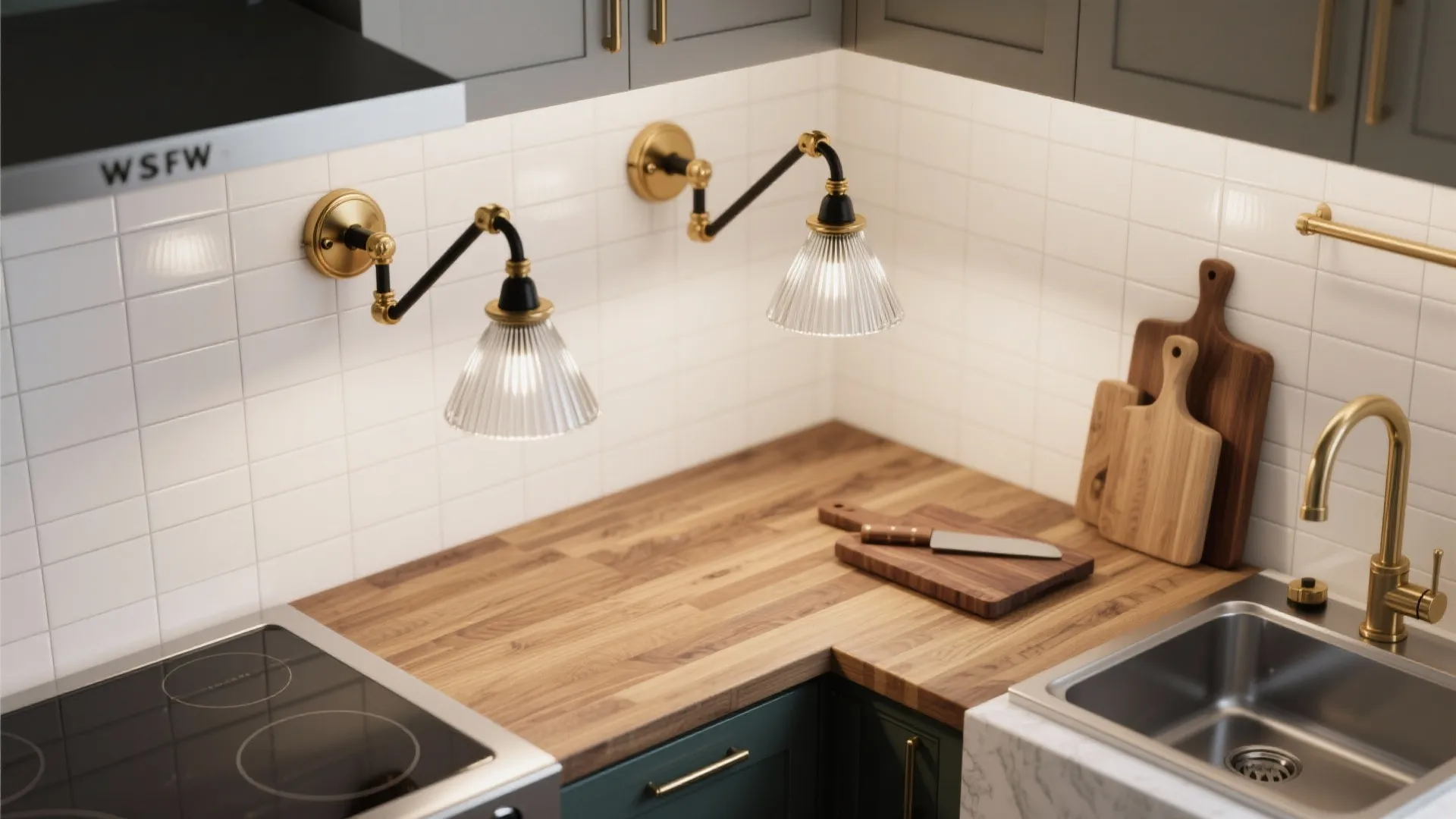 Art-deco inspired swing-arm sconces for flexible tasks