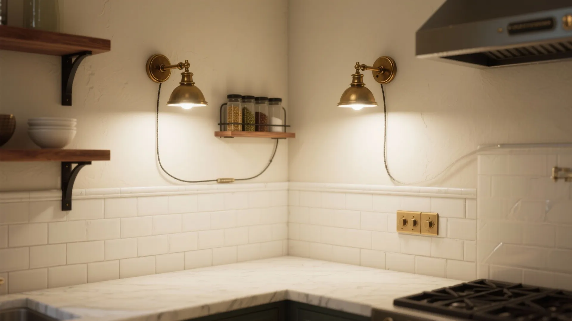 Transitional swing-arm sconces near working zones