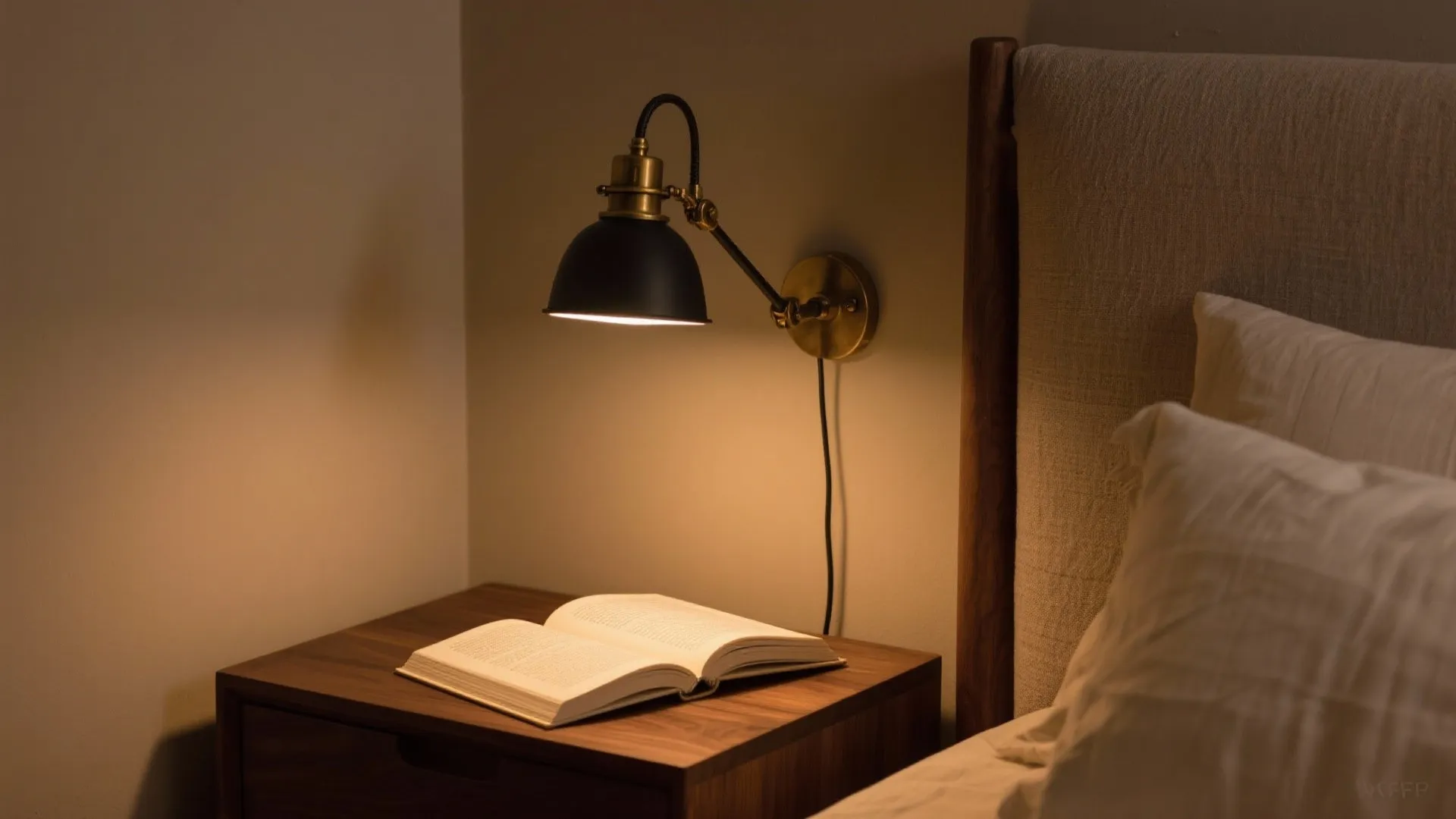 Swing-arm bedside sconces with focused beams