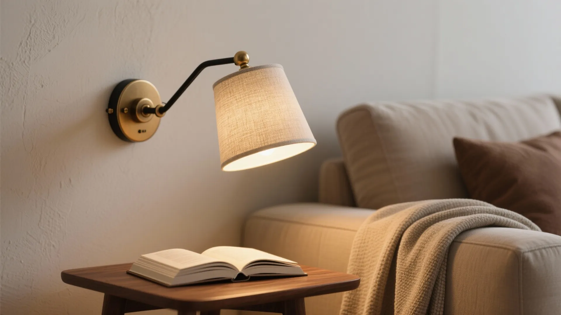 Swing-Arm Sconces Beside the Sofa