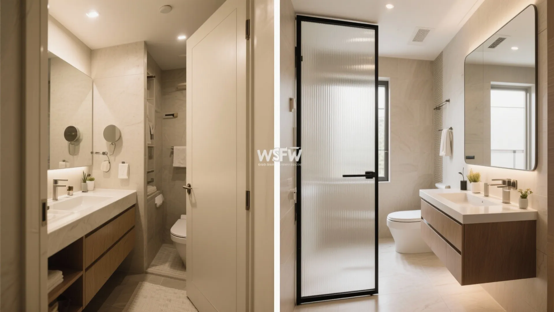 2) Pocket door or glass slider for better flow