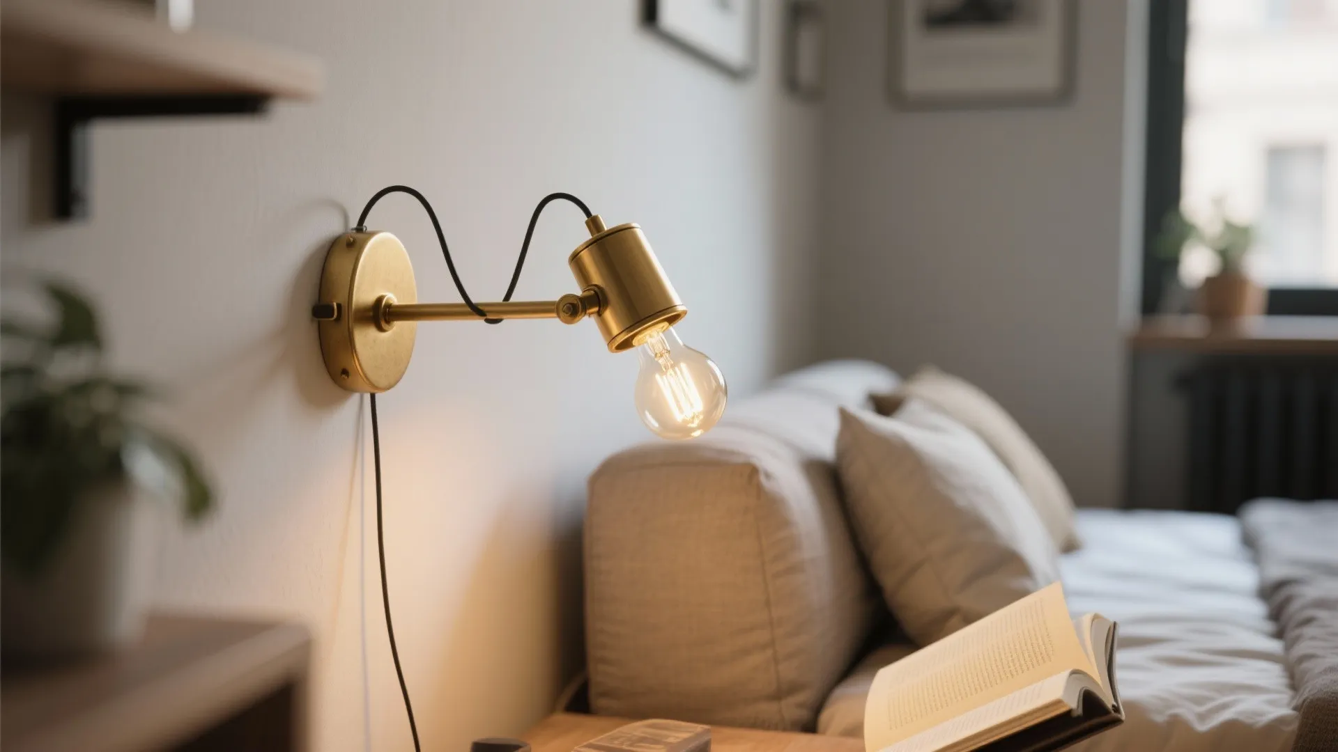 4. Wall-Mounted Swing-Arm Lamps with Edison Style