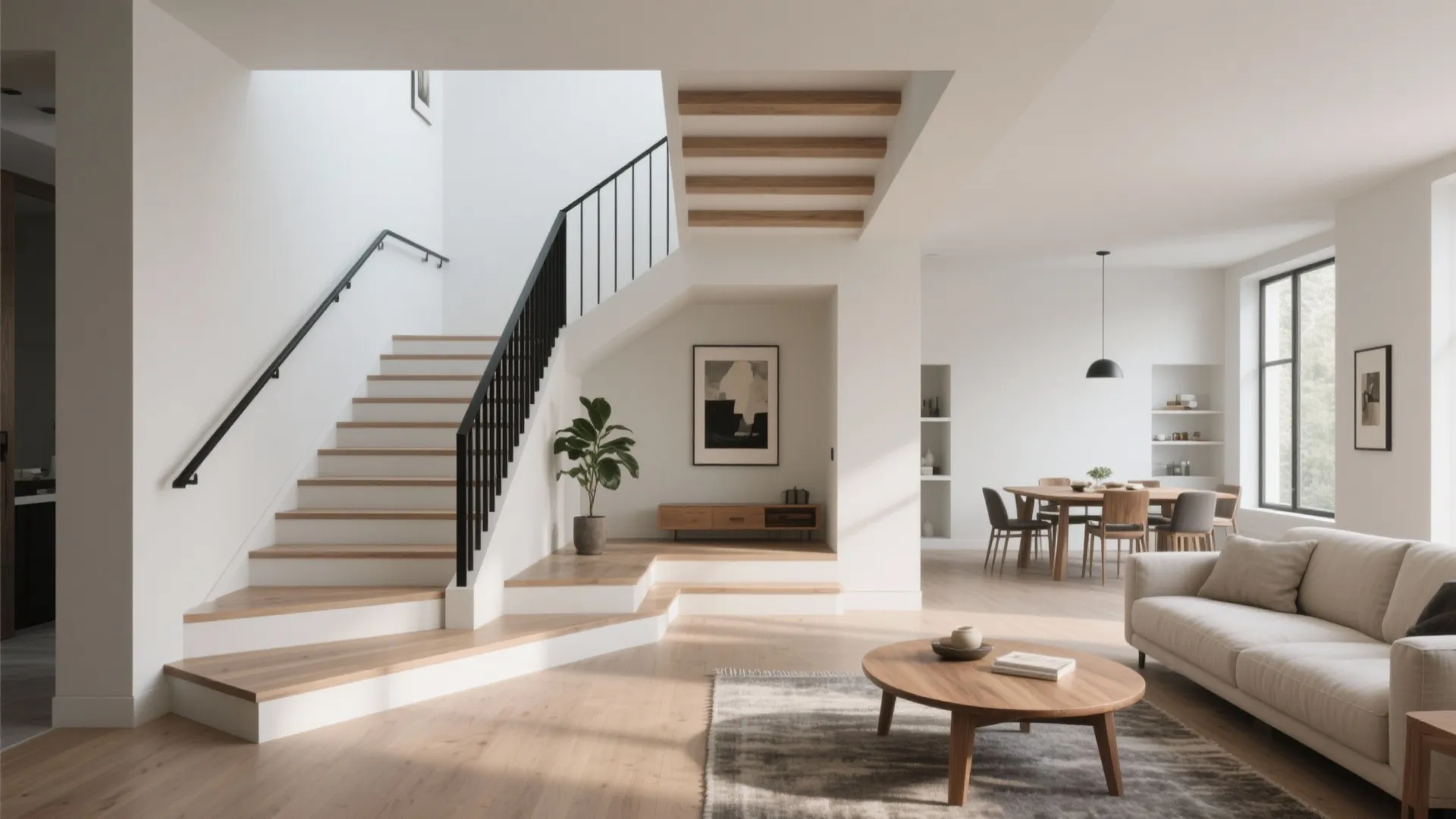 Switchback stair as a room divider