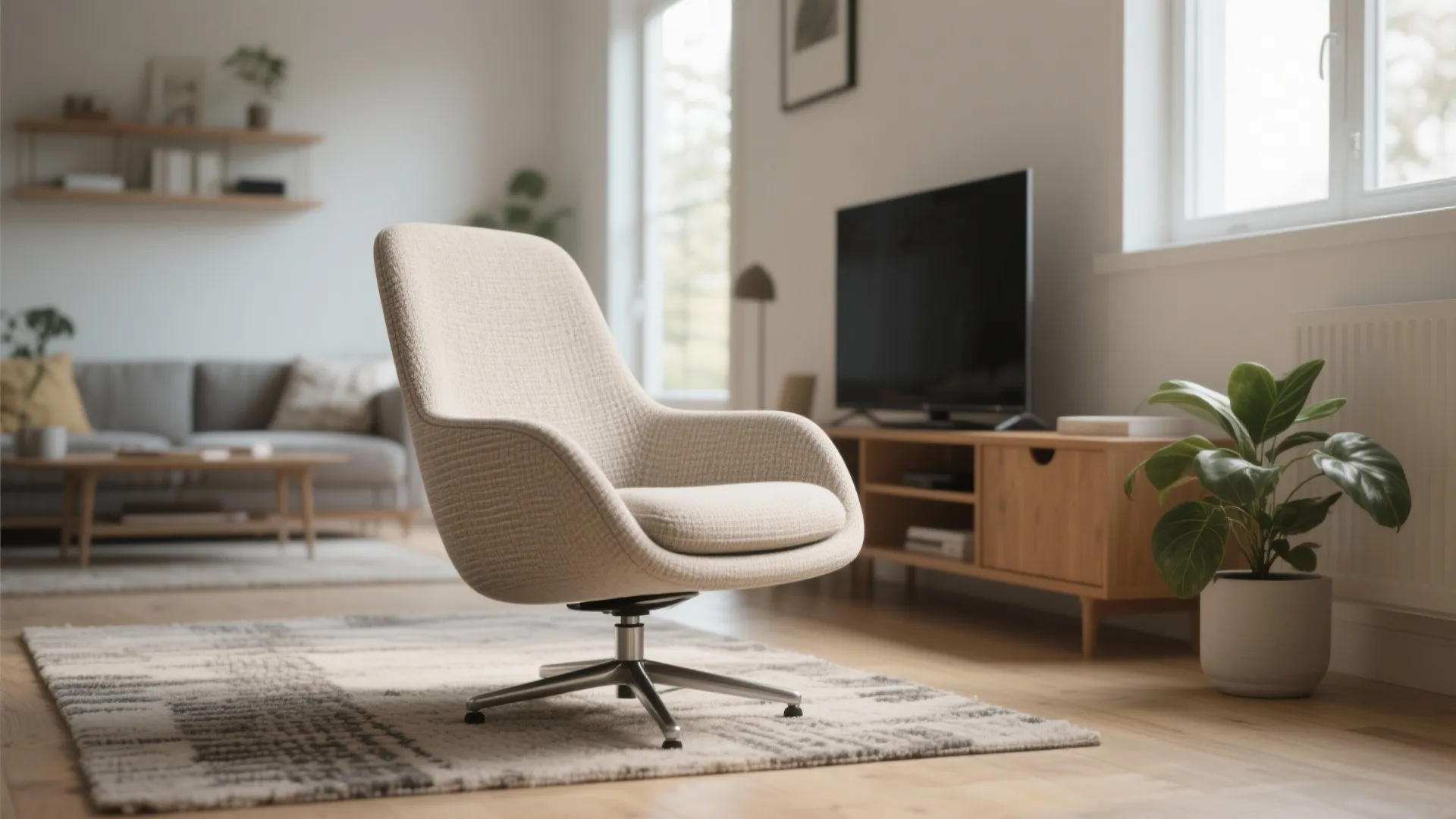 Swivel accent chair for flexible views