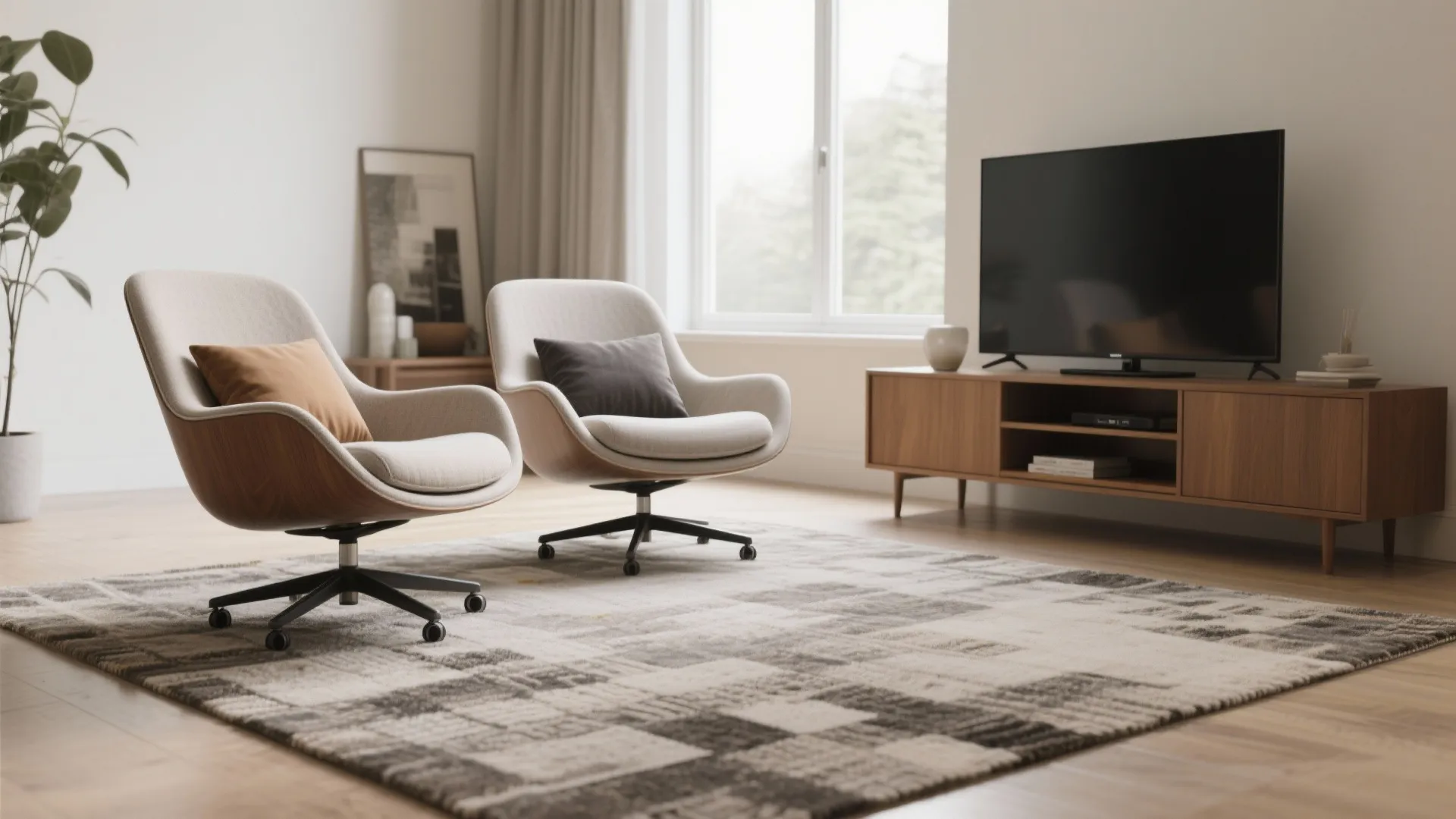 4. Pair two swivel accent chairs for flexible layouts