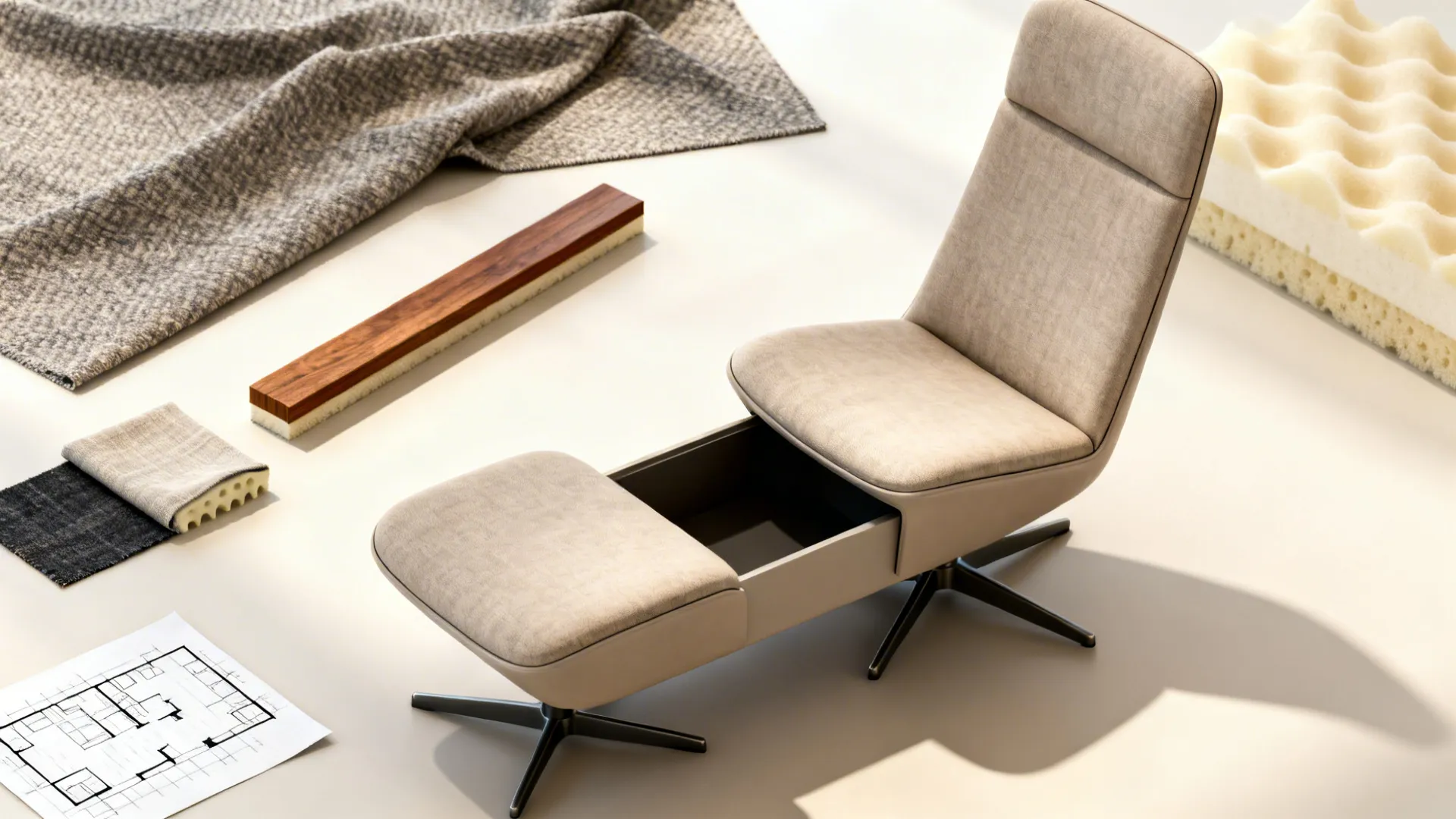 4. Slim Profile Swivel with Built-In Ottoman