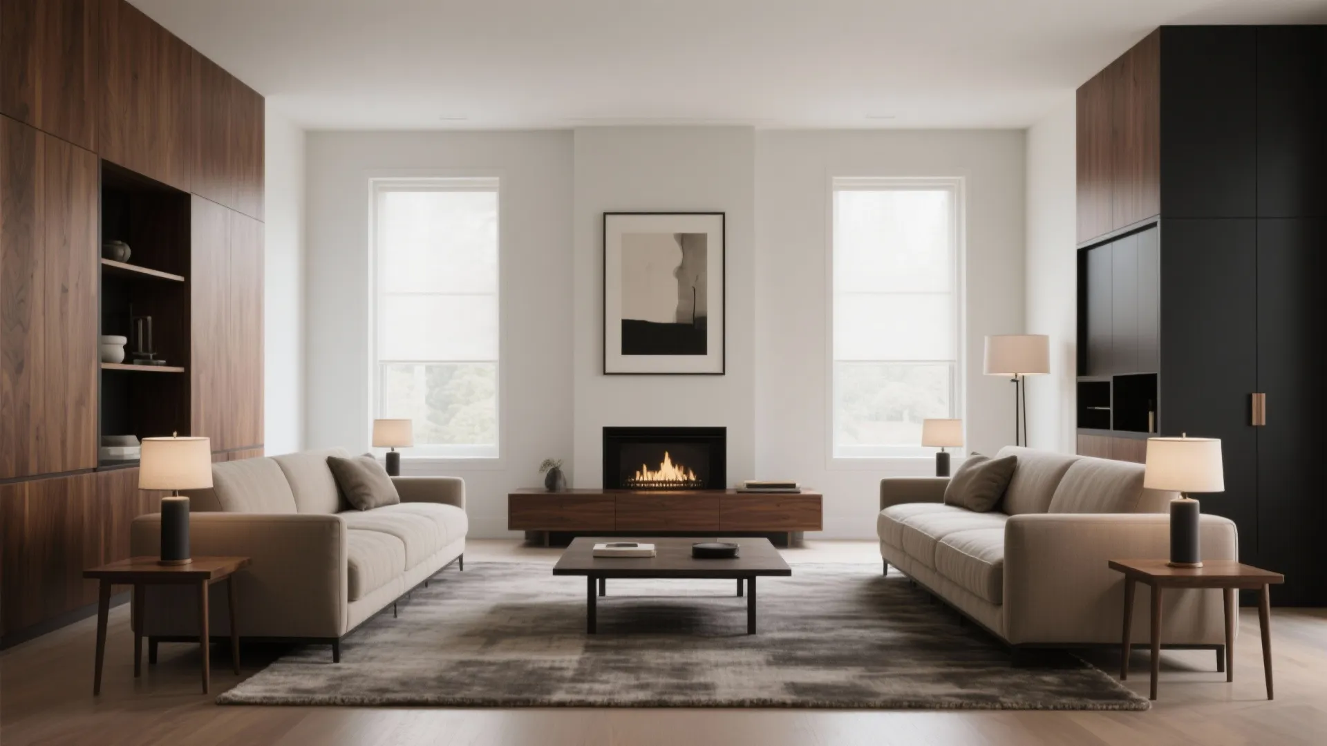 Symmetry-led seating along the long walls