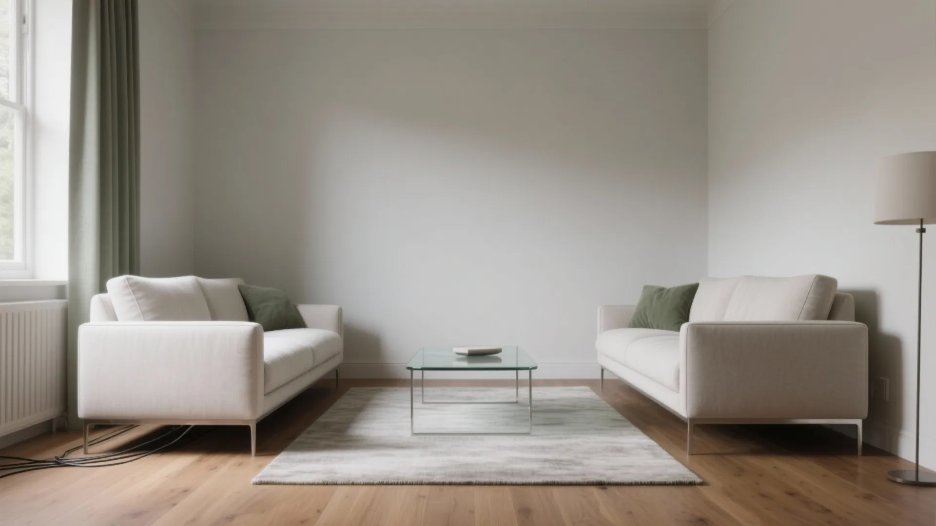Symmetrical two-couch layout with floating pieces