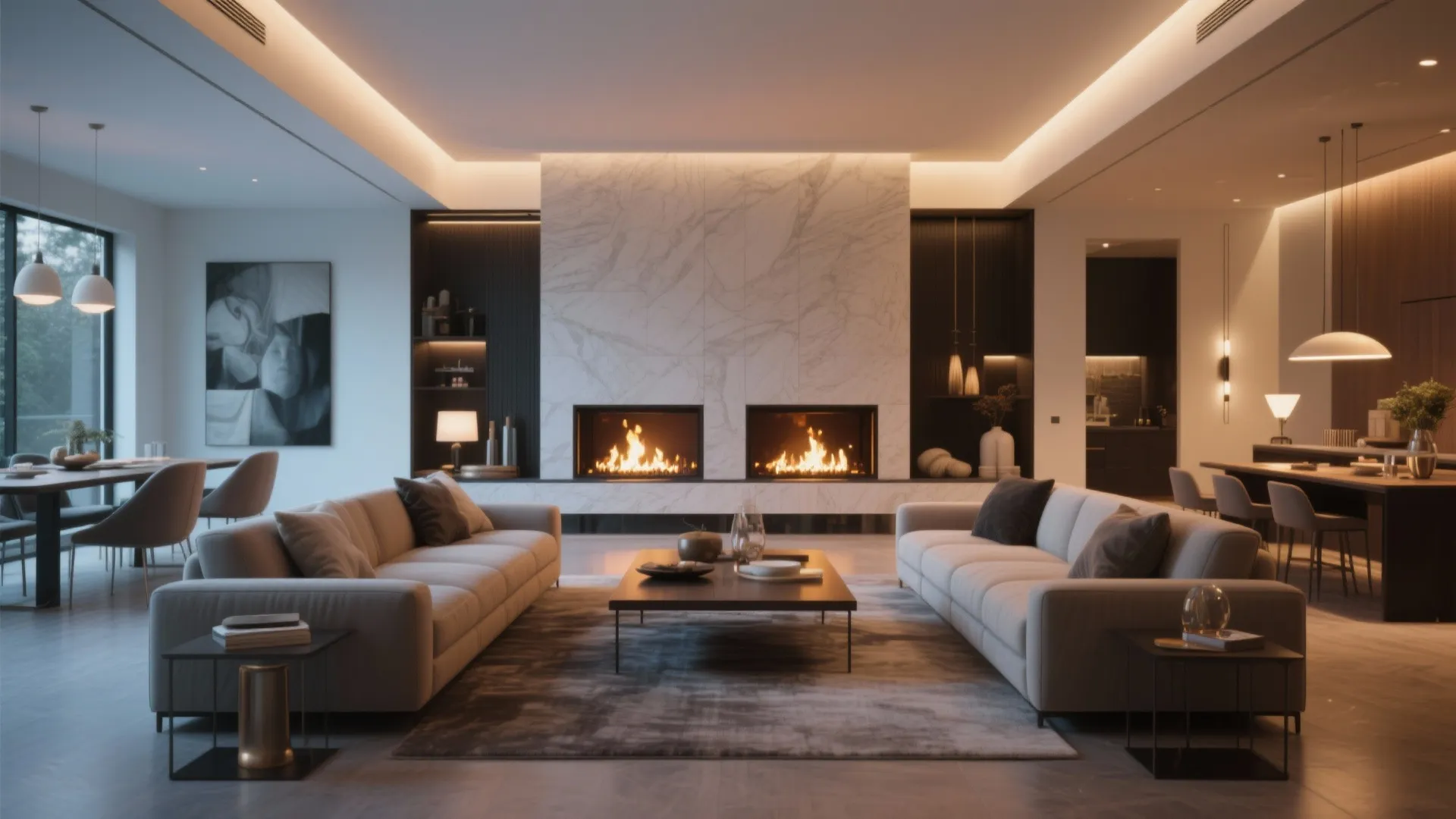 7. Symmetrical Sectional with Double-Sided Fireplace