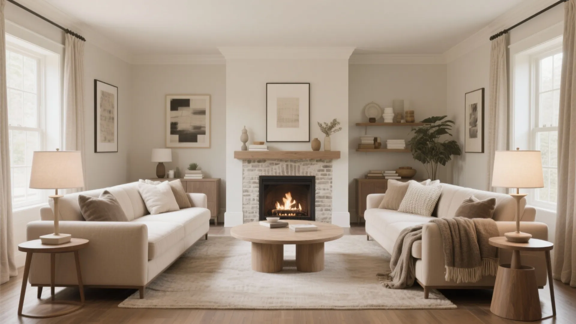 1. Symmetrical Seating Around a Fireplace