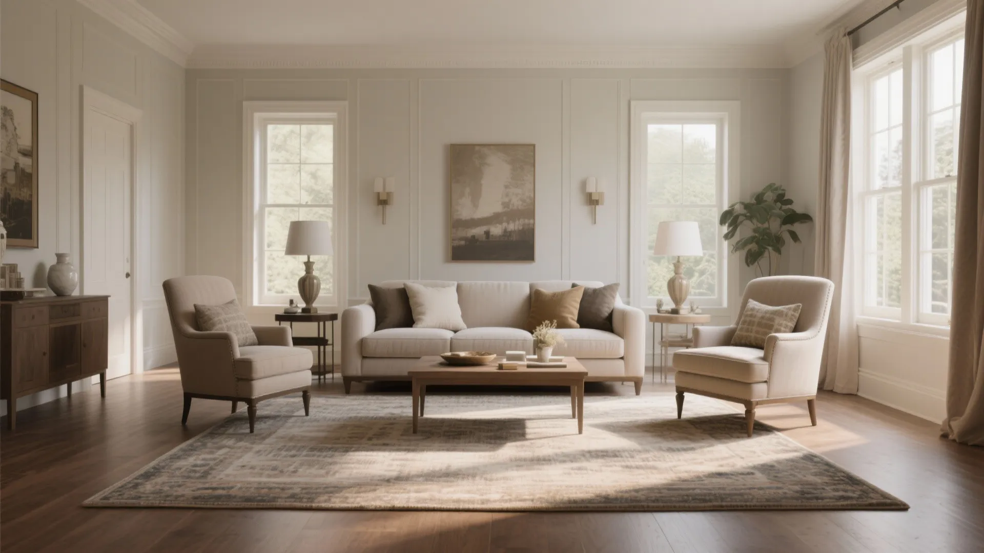 6. Symmetrical Sofa Facing Chairs