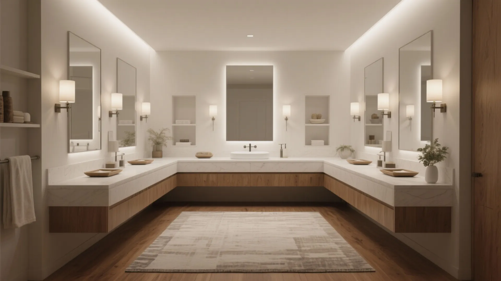 4. Symmetrical styling with one sink, twin appliances