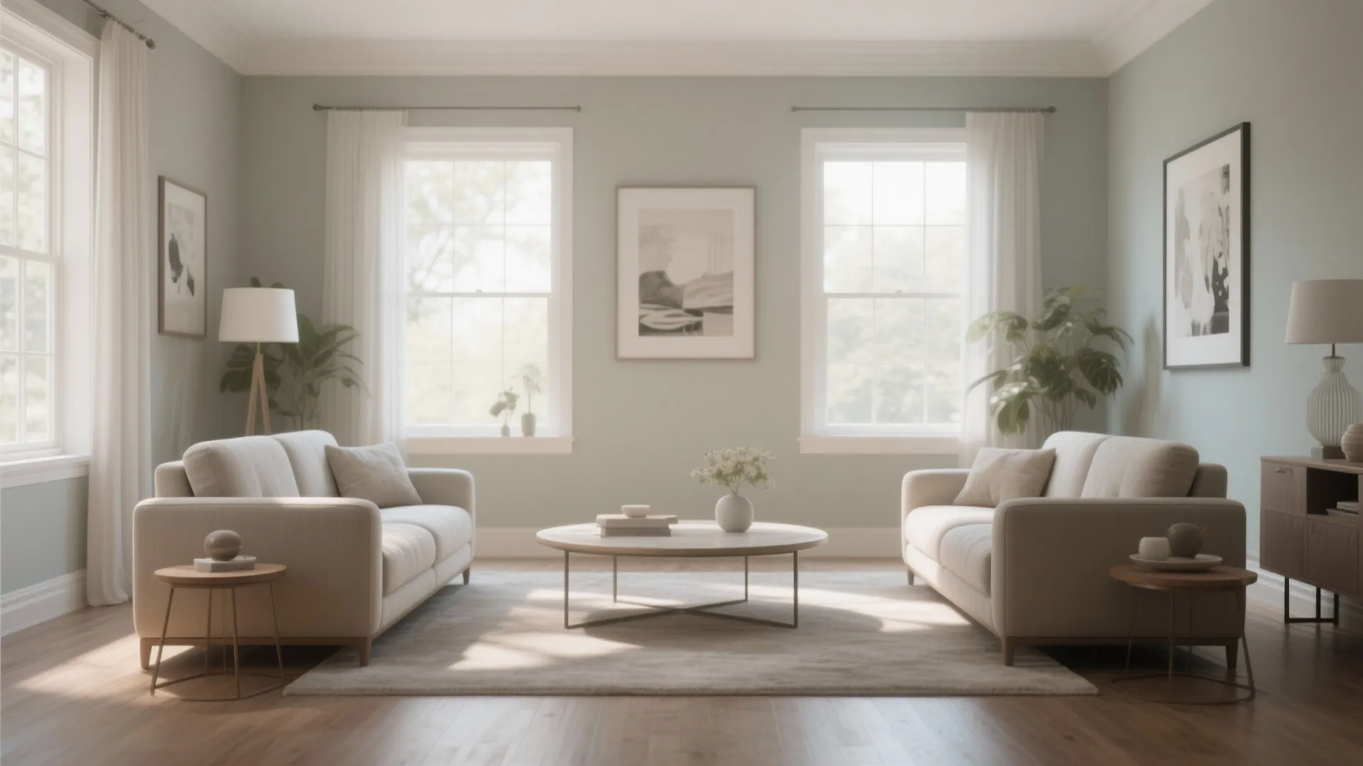 Two sofas facing each other in a balanced living room
