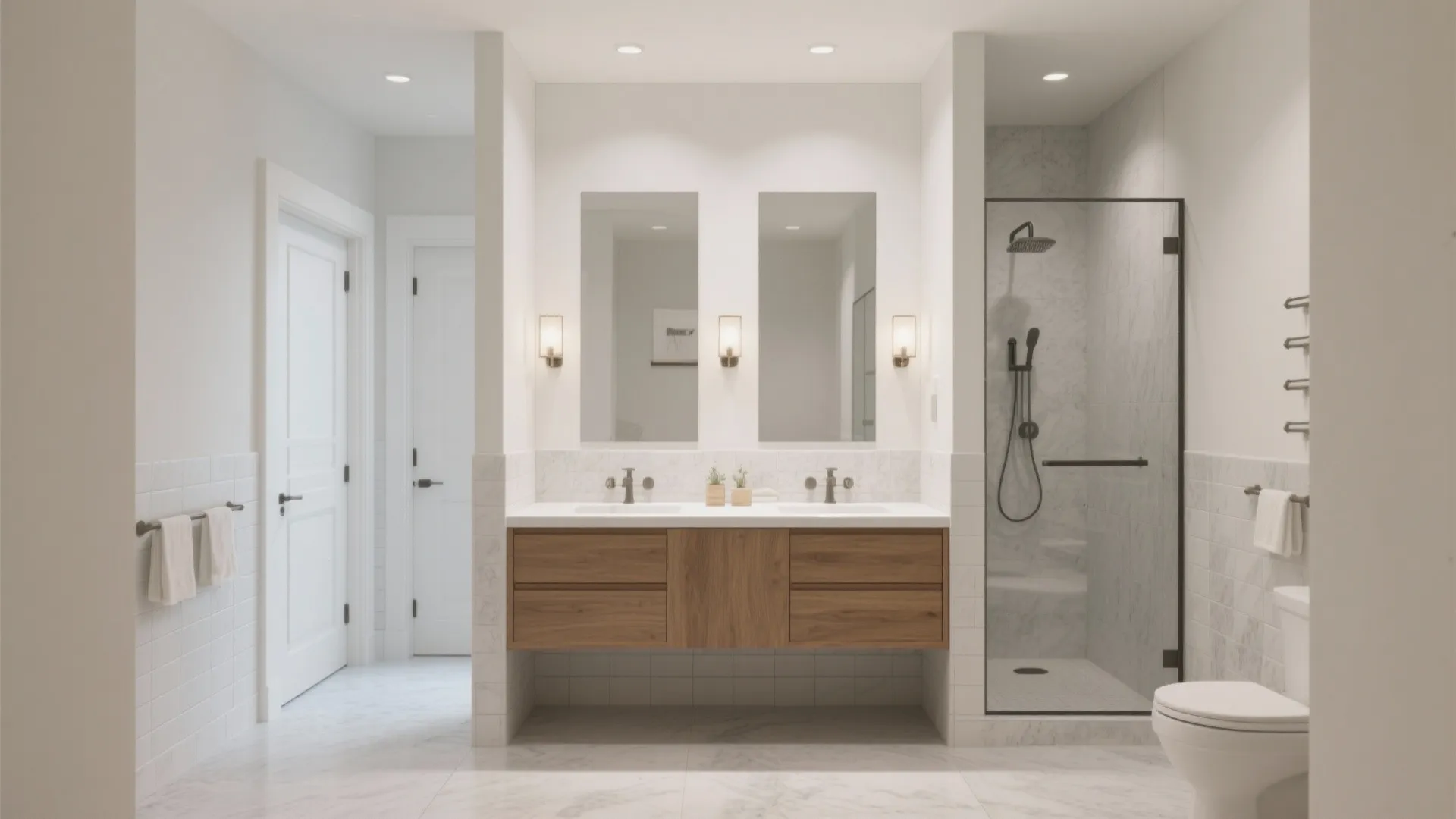 Symmetry First: Centered Vanity, Opposite Shower