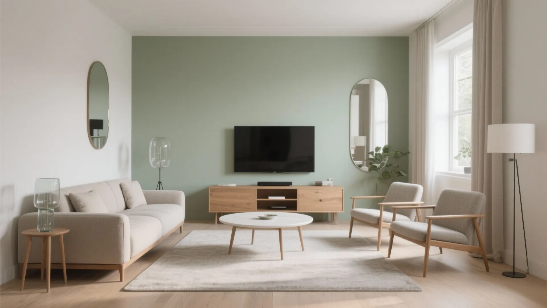 2) Symmetry Lite: Narrow Sofa + Twin Slim Chairs