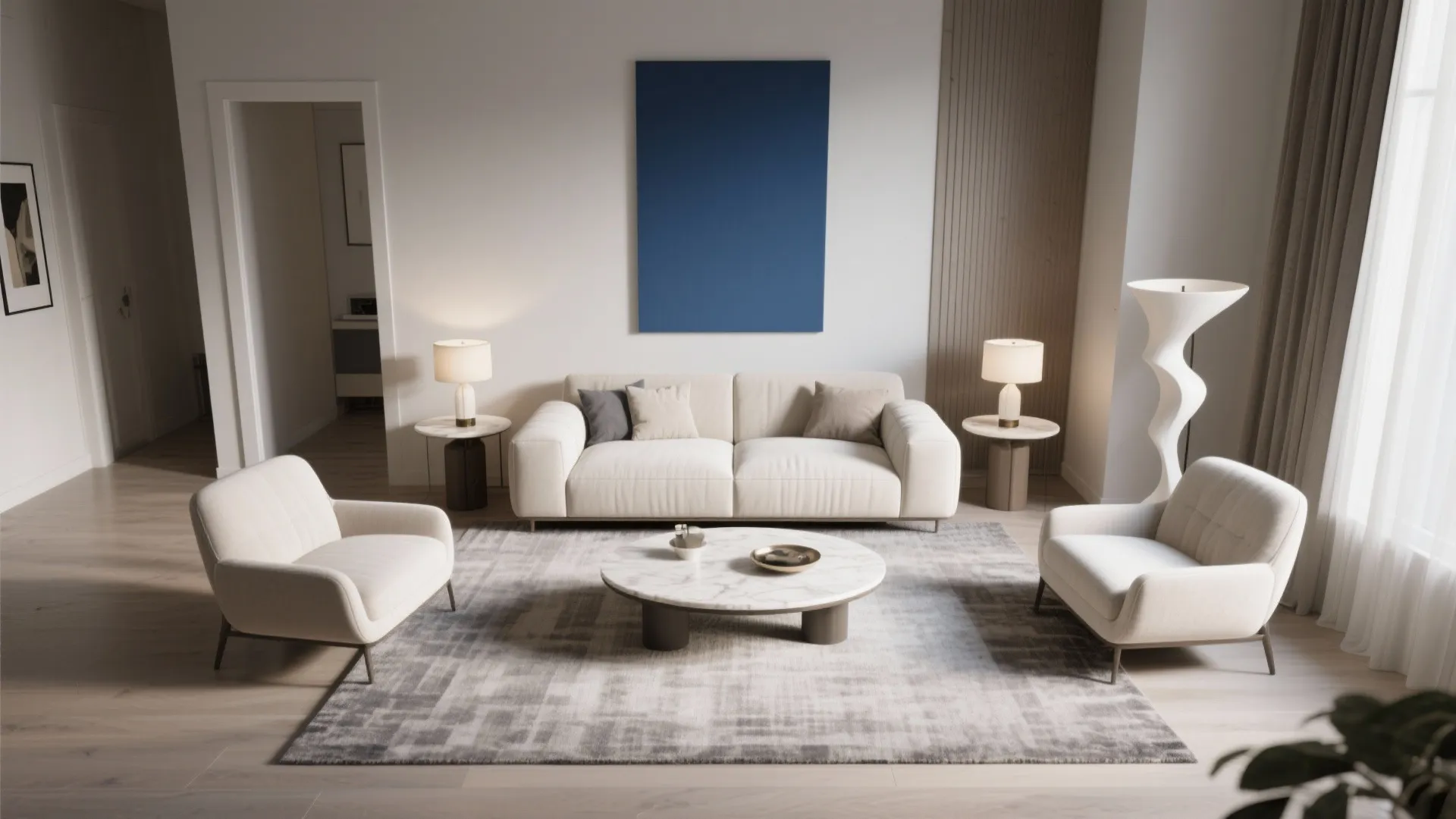 Symmetry and Proportion Anchor the Living Room