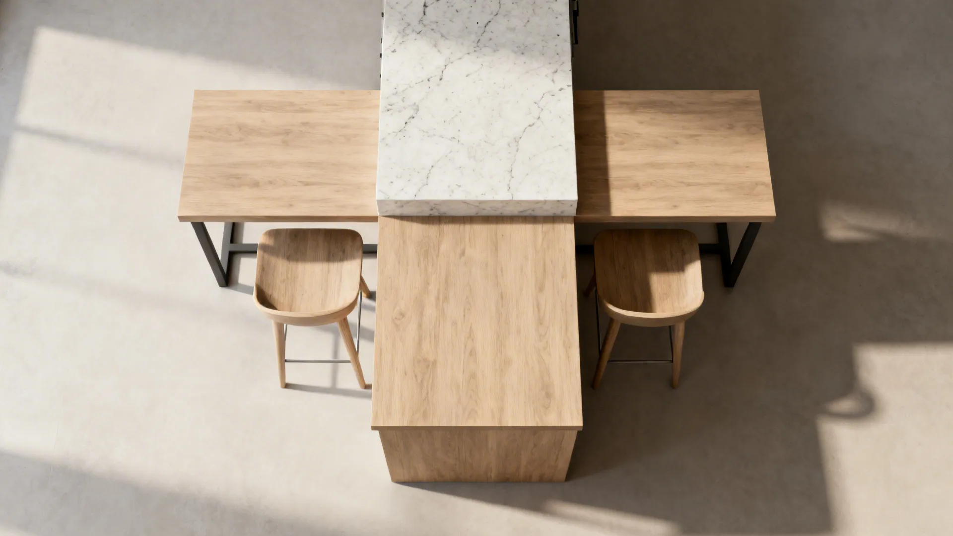 T-shaped “social island” with a lower perch