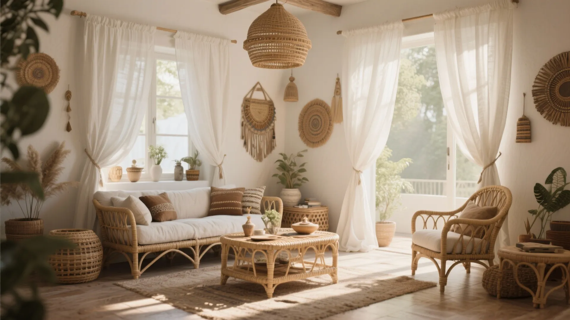 White Tab Top Curtains with Boho Vibe