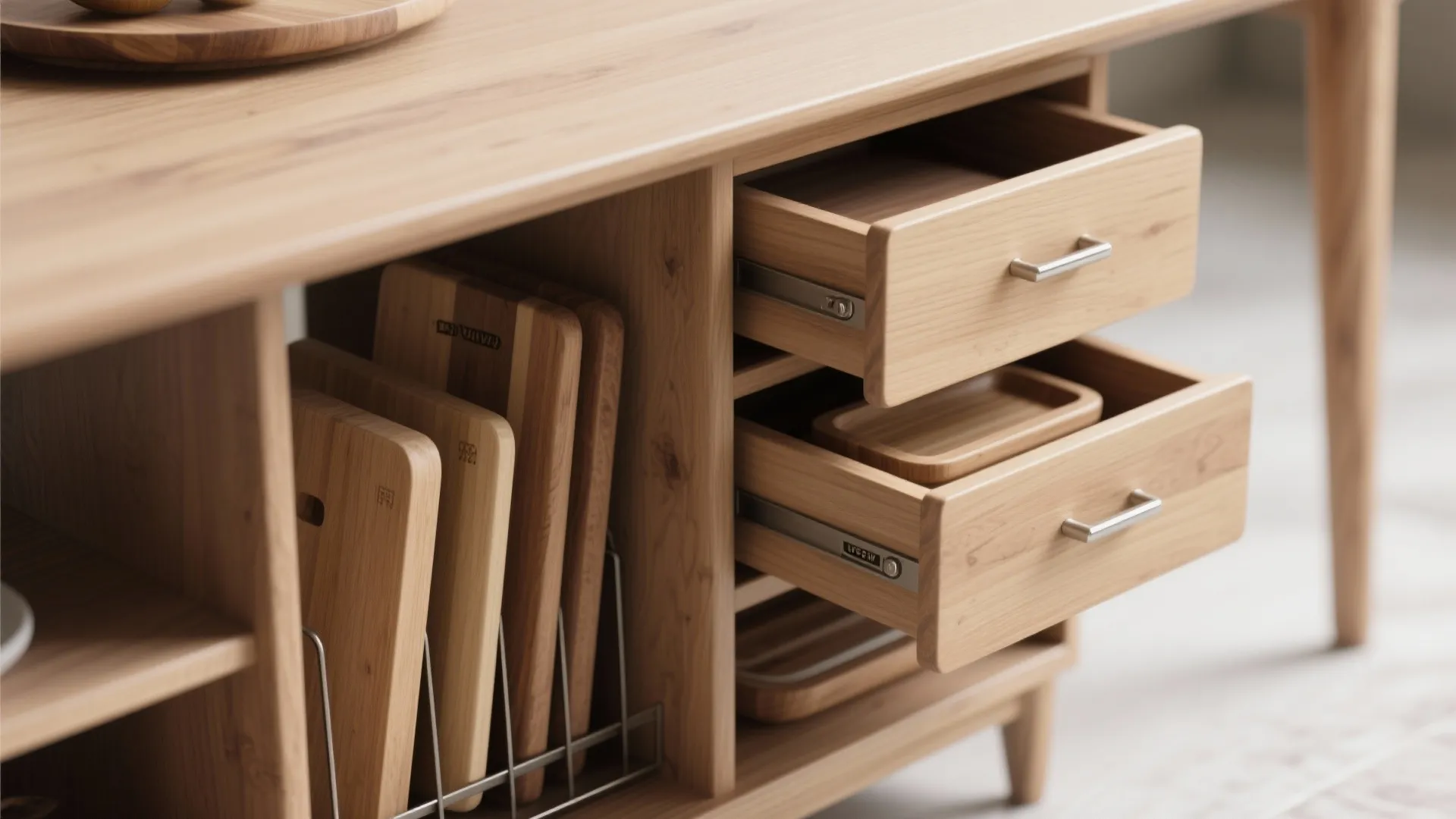 Idea 4: Table base with integrated drawers and vertical storage