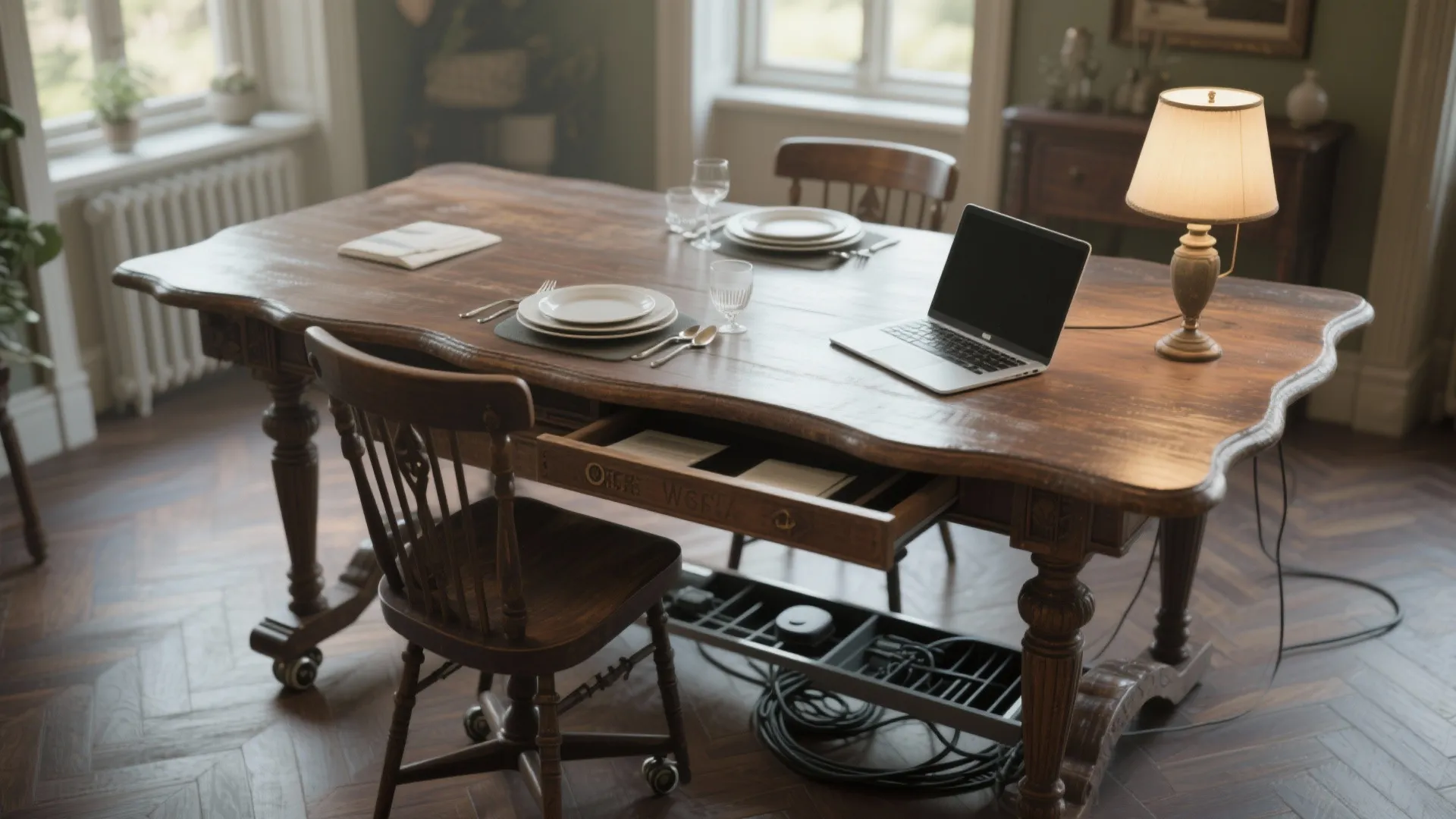 4. Make it multi-functional — desk by day, dining surface by night