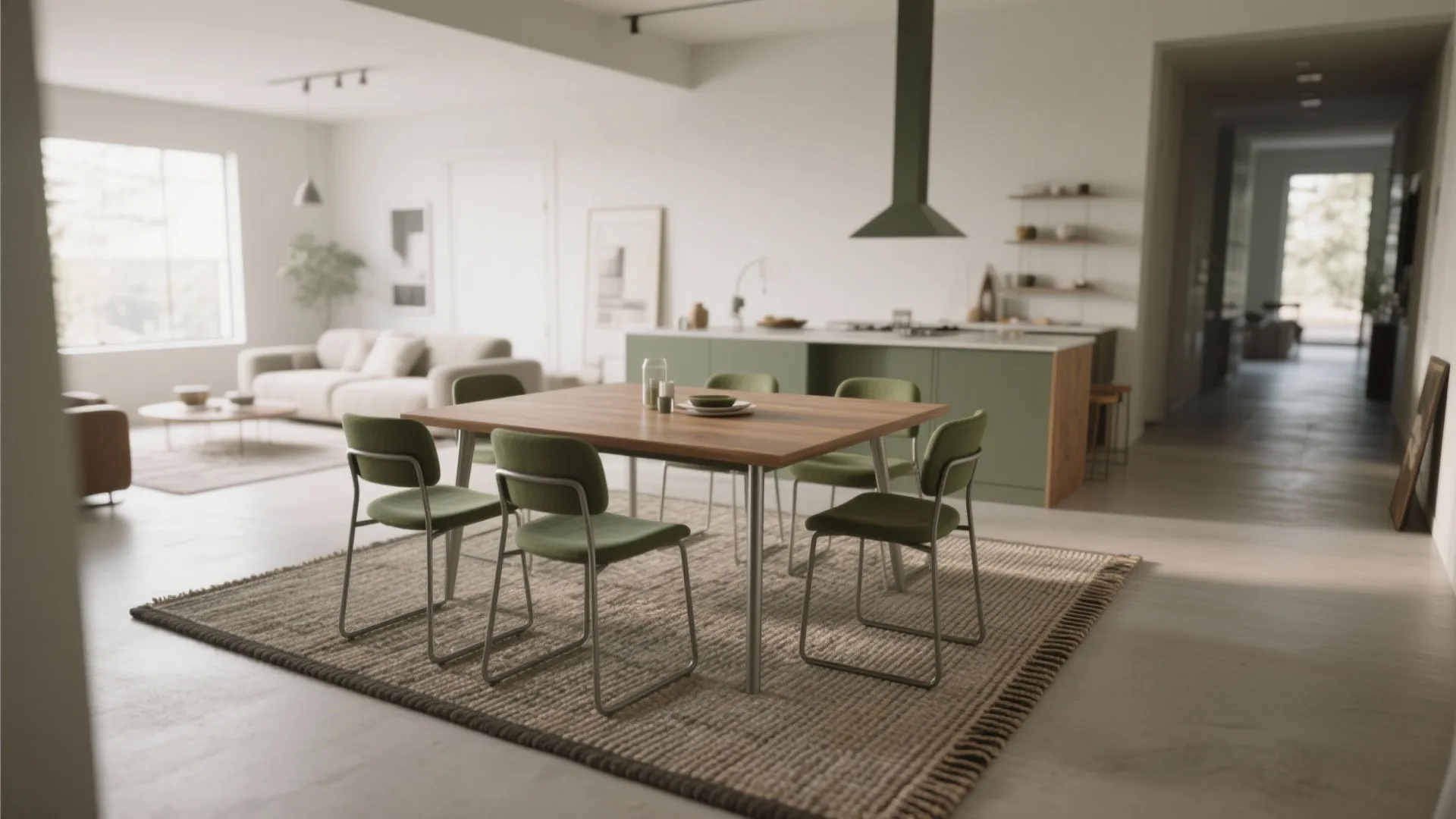 2. Float the table on a narrow rug to define the zone