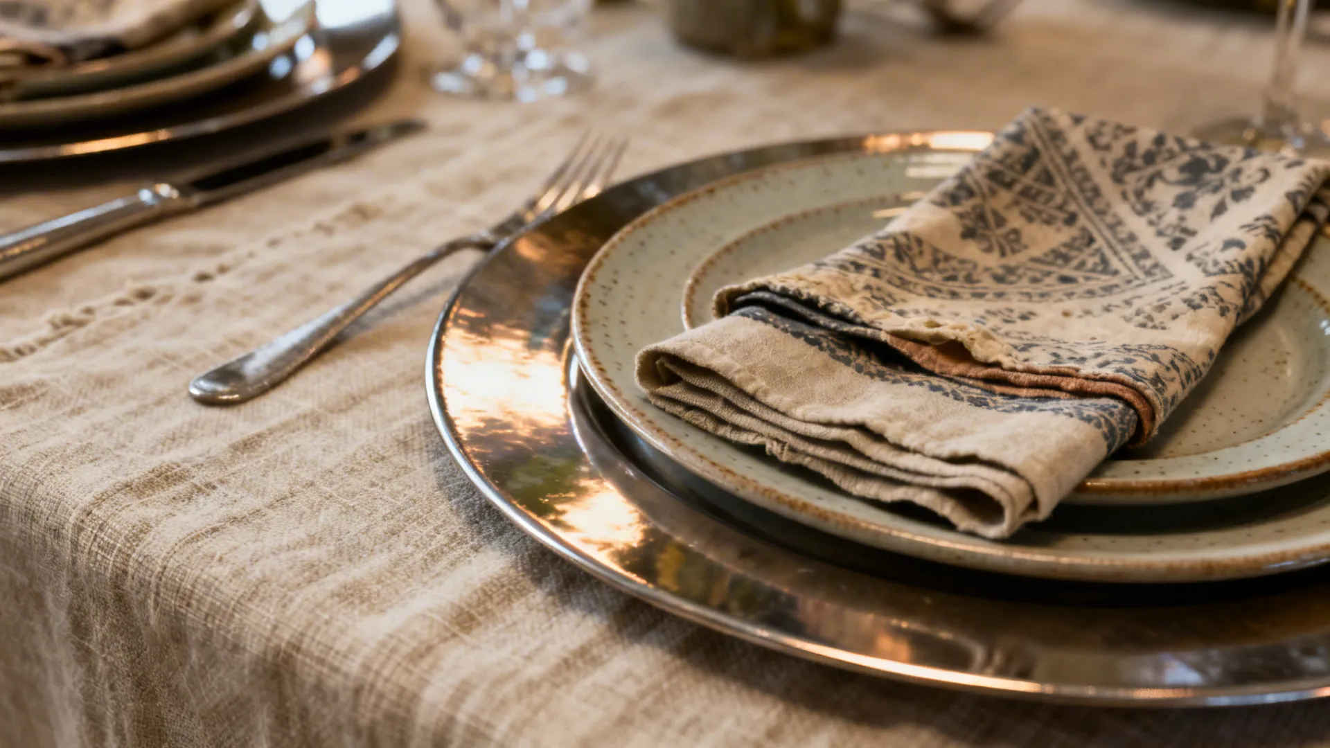 2. Festive Table Runner and Layered Tableware