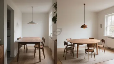 Modern Dining Room with Wooden Furniture and Natural Light