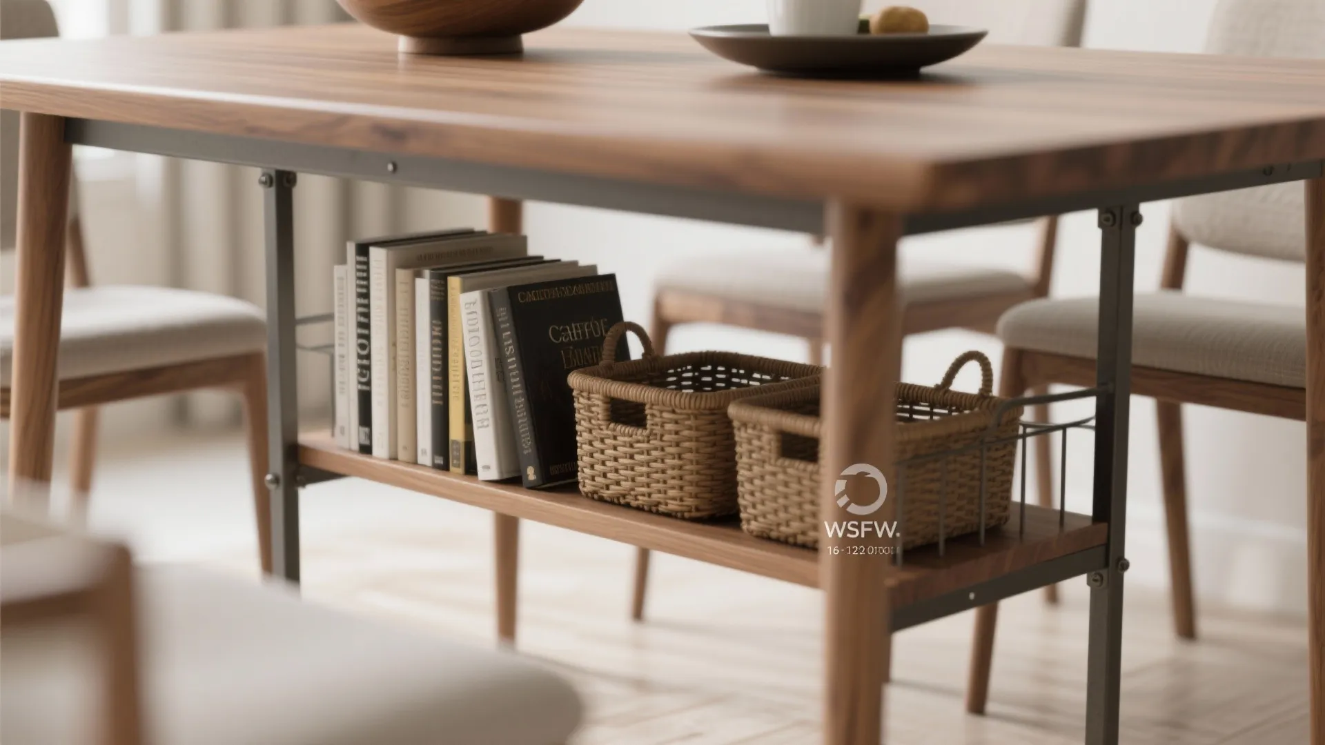 4. Multi-functional furniture: table with under-shelf storage