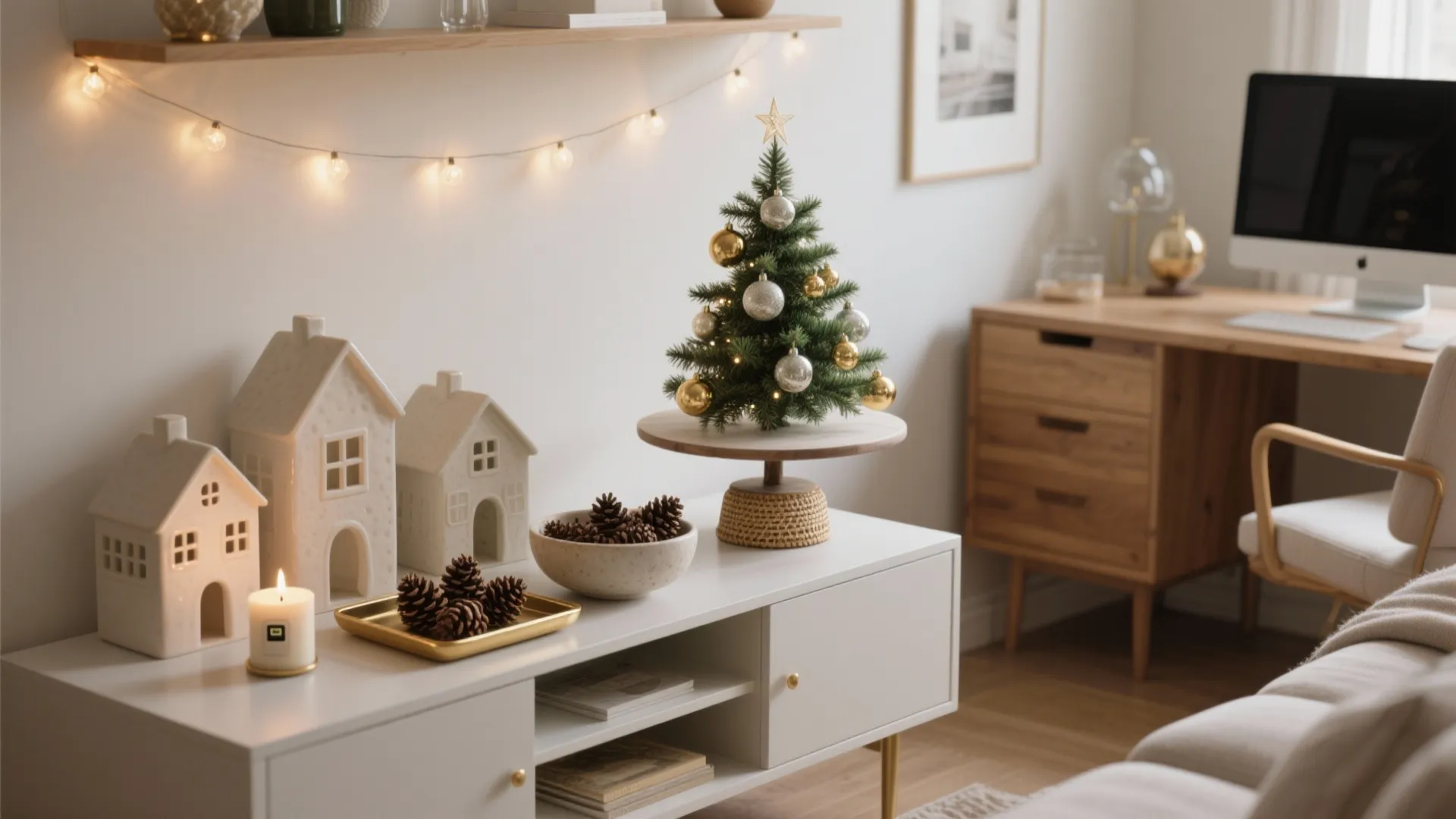 Tabletop Tree and Shelf Vignettes: Scaled Beauty, Eye-Level Glow