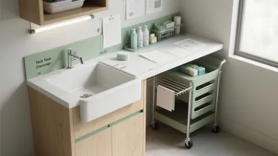 Modern Laundry Room with Mint Green Accent