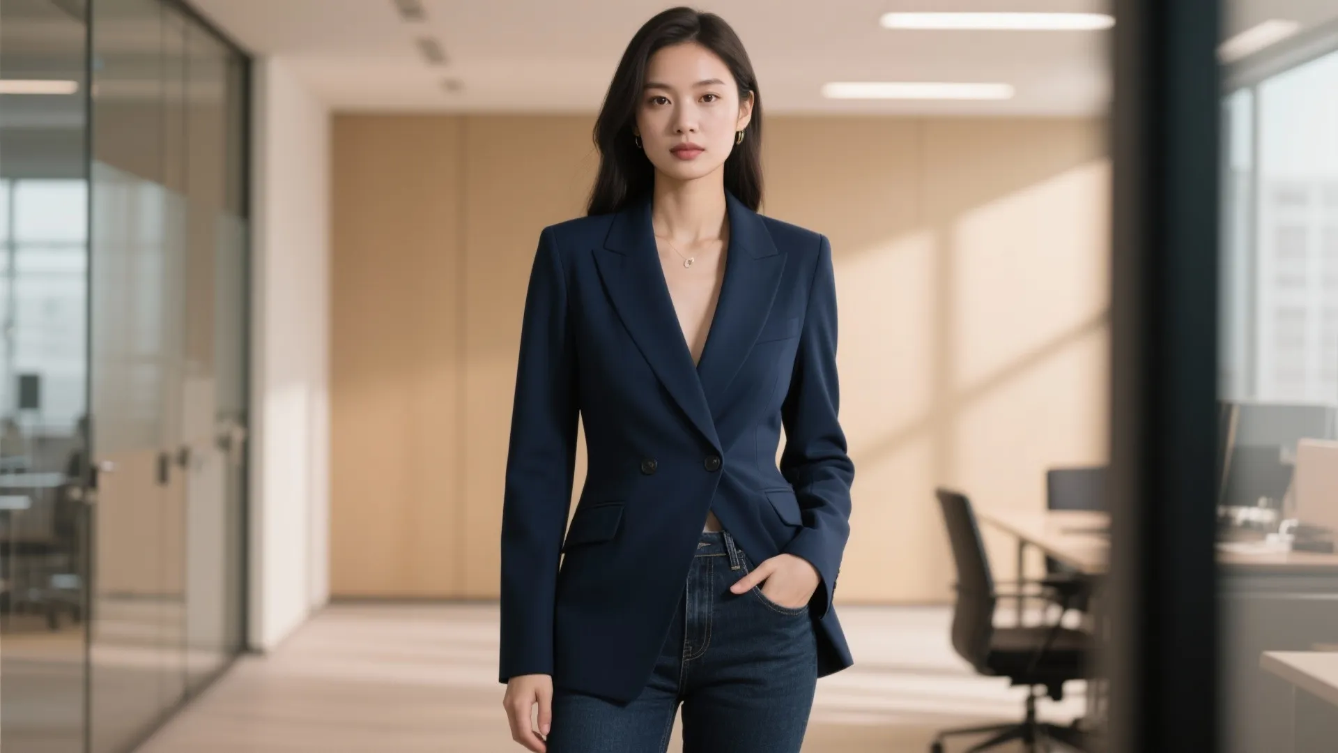 1. The Tailored Blazer + Dark Denim