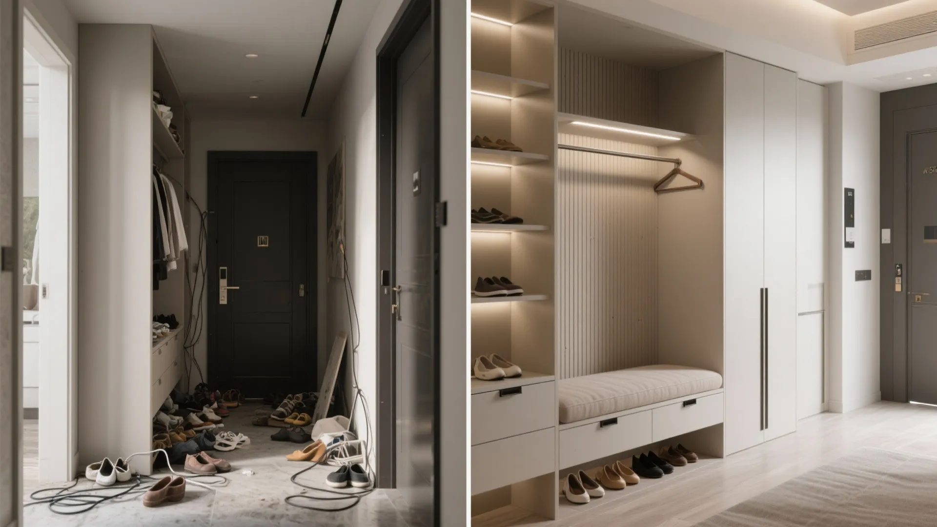 Tailored wardrobes and entry storage that disappear