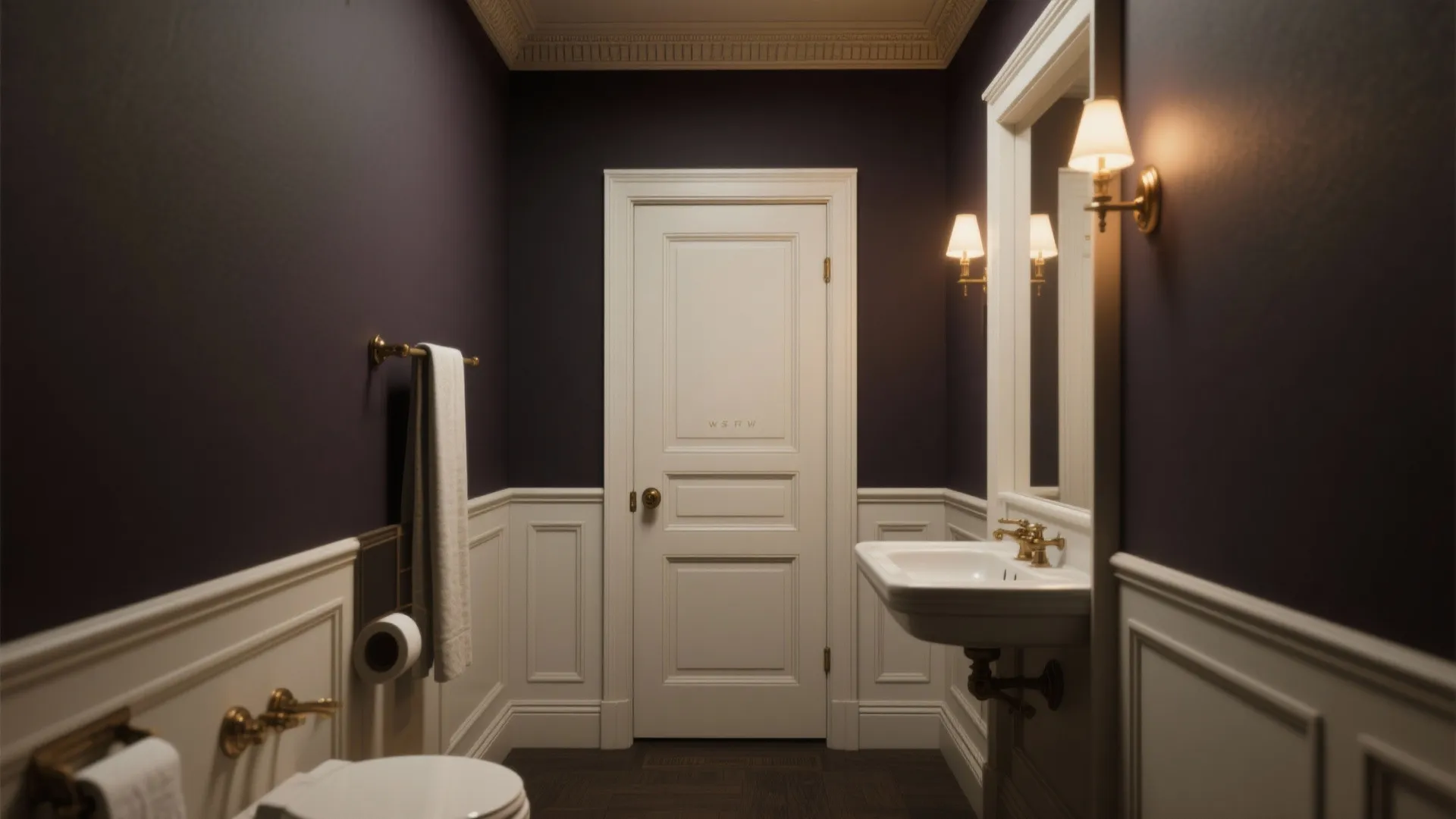 4. Bold Contrast with Tall Baseboards and Crown