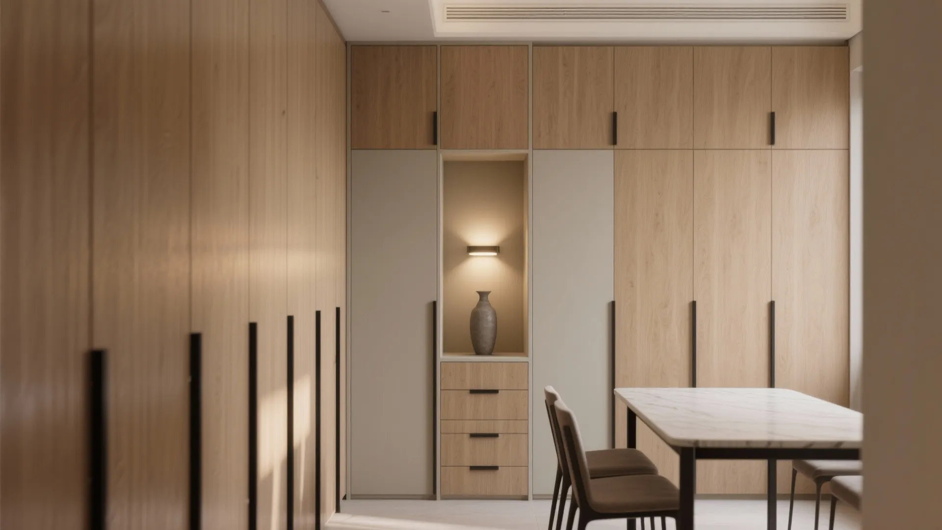 Built-in tall cabinets with niche display