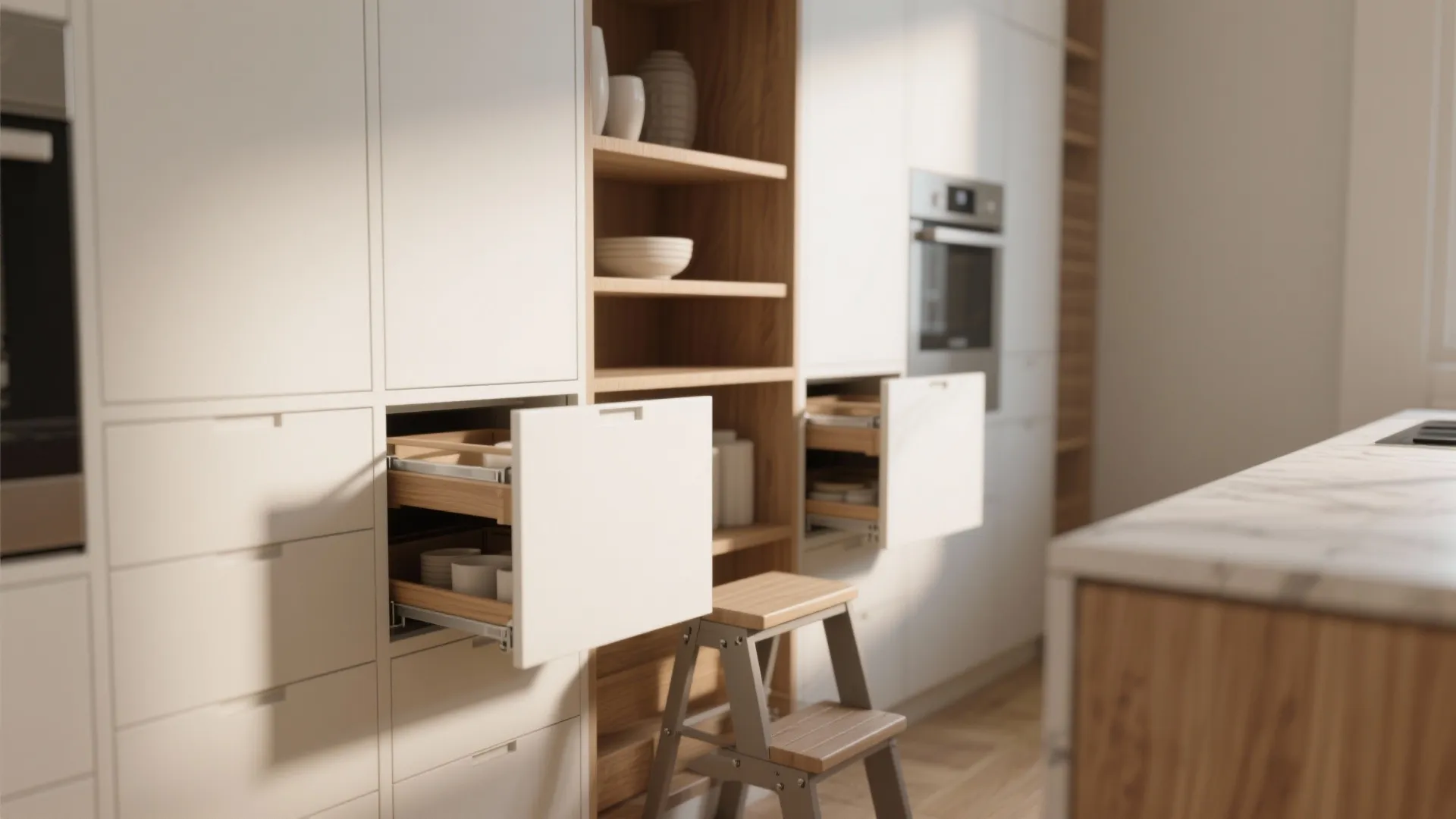2. Use tall cabinets and vertical storage