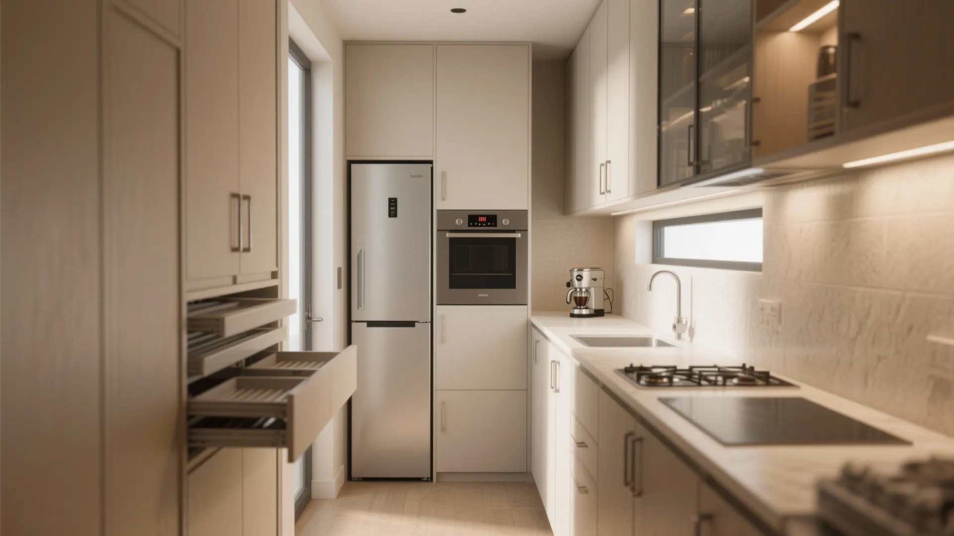 1. Compact Galley with Tall Cabinets