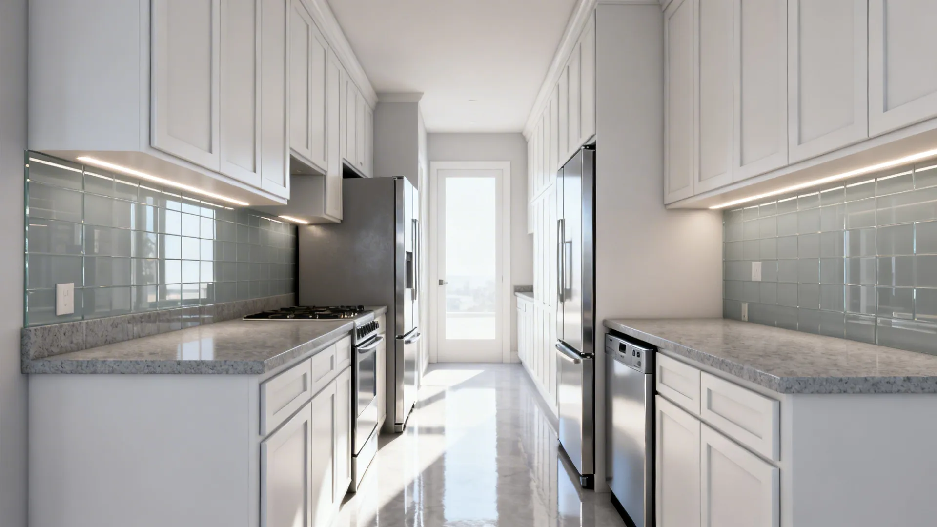 Before-and-after comparison highlighting ceiling-height cabinets and counter-depth slim appliances in a small kitchen.