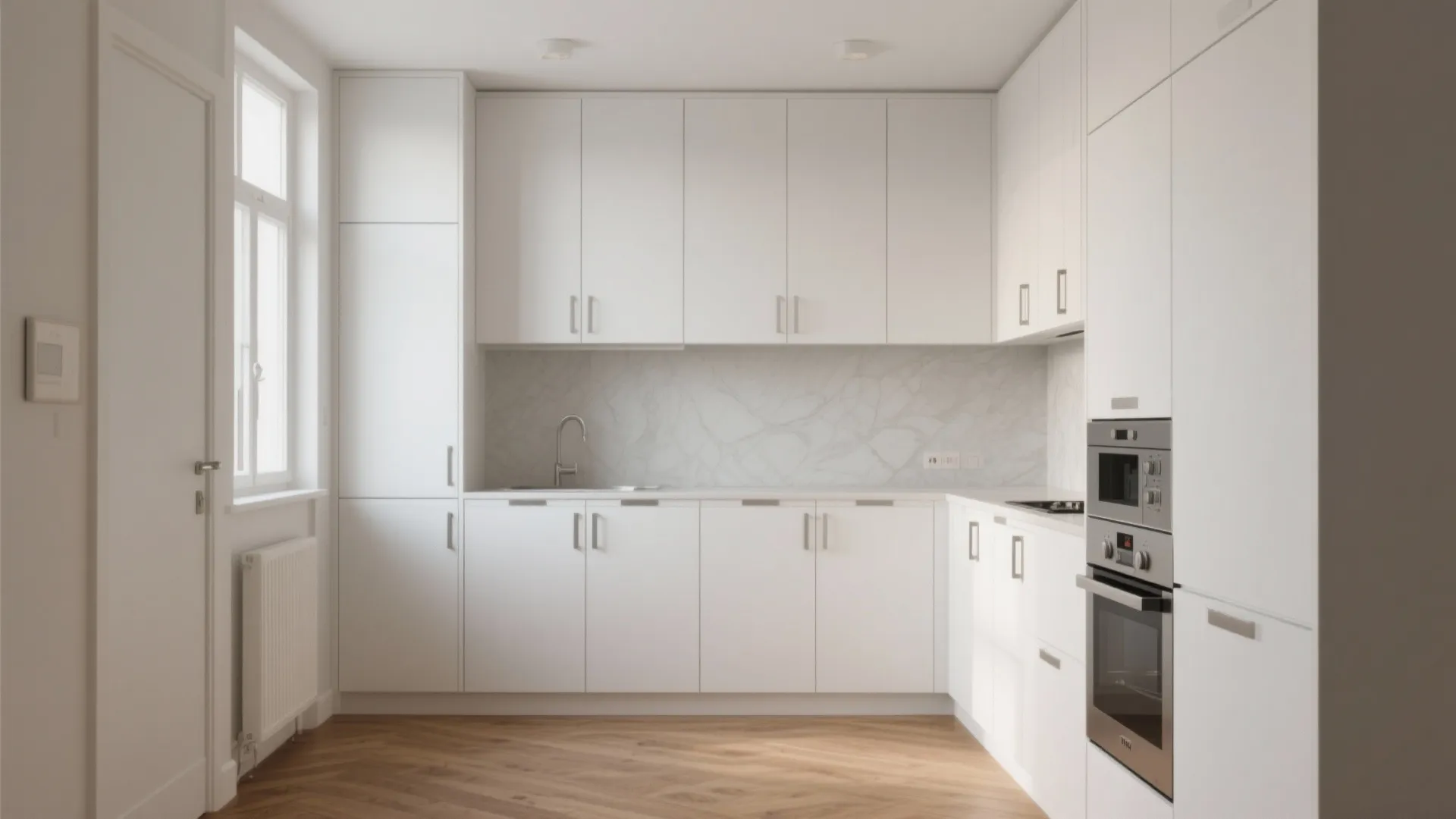 Tall kitchen cabinets extending to the ceiling