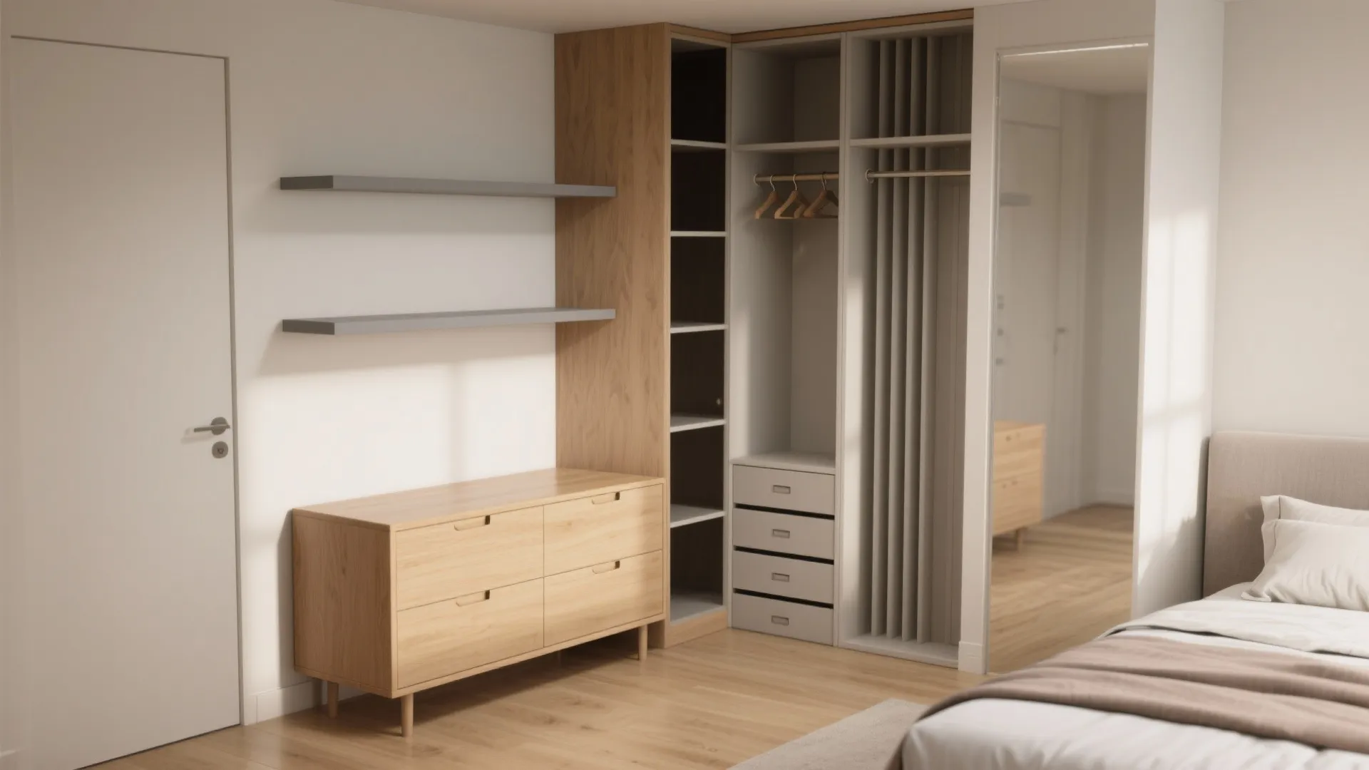 Tall, narrow dresser and vertical organizers