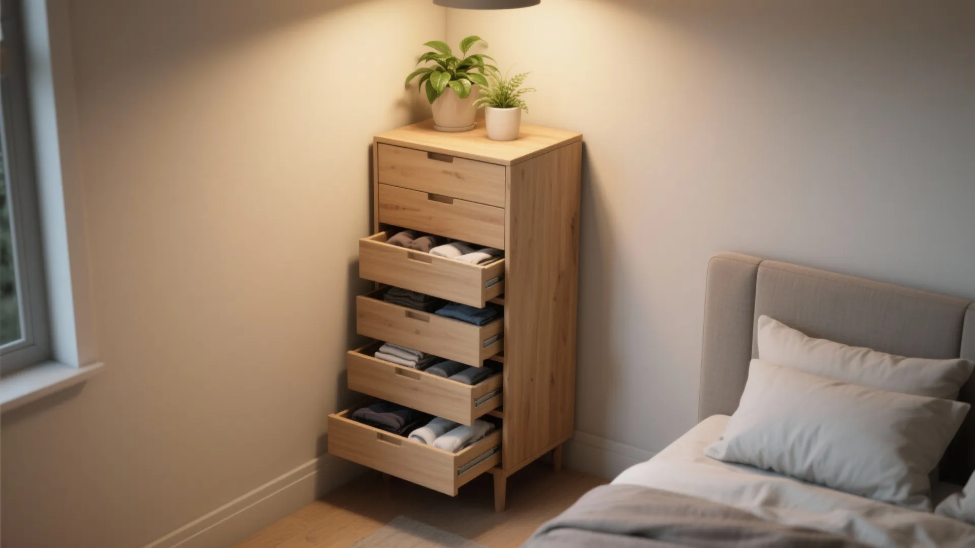 4. Replace bulky dressers with tall storage pieces