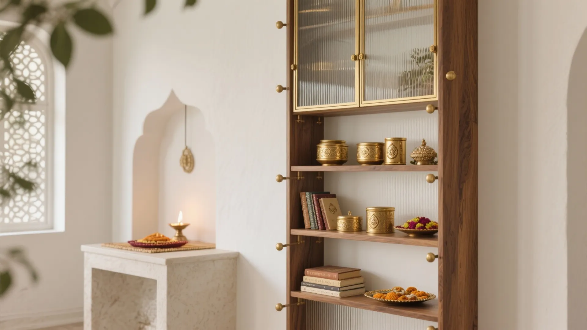 Tall Storage Column with Adjustable Shelves (Jali or Reeded Glass)