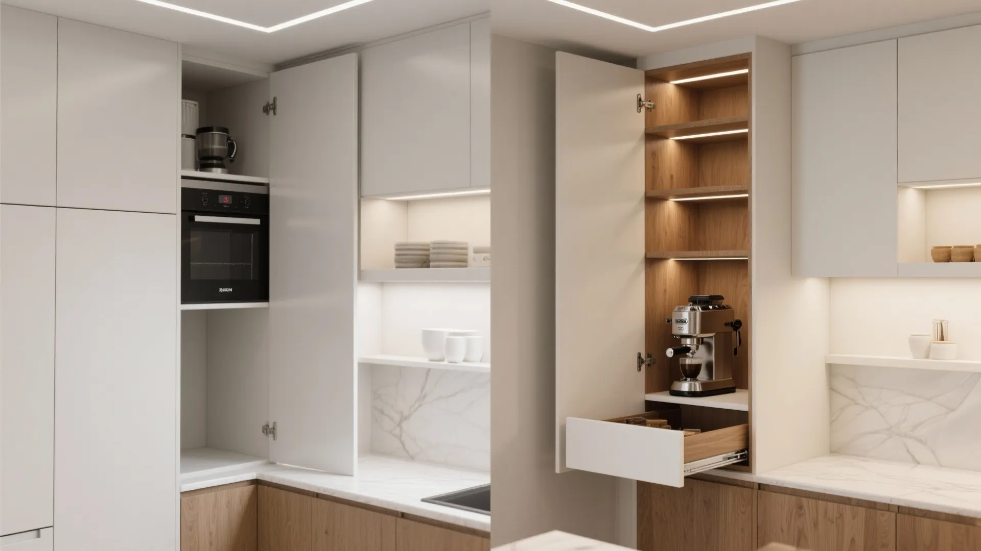 5. Tall corner pantry or appliance nook