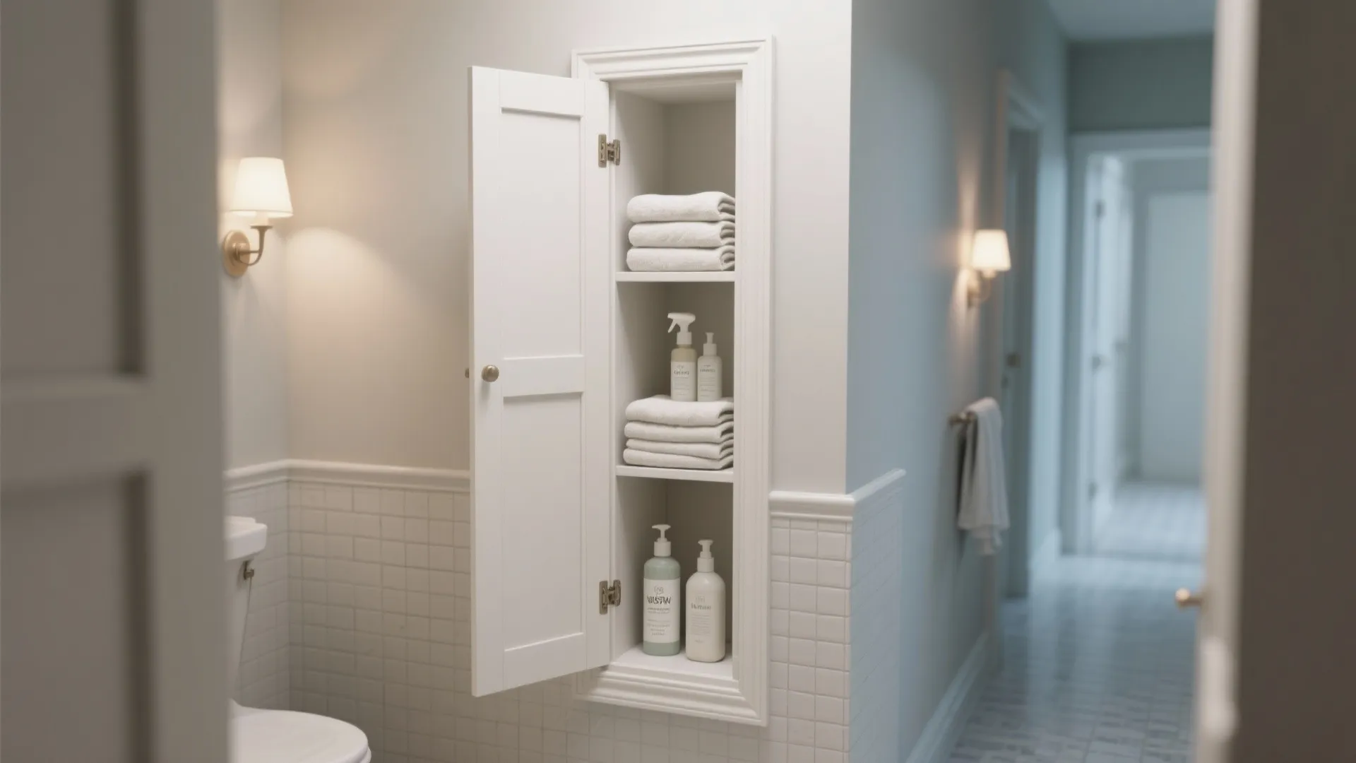 2. Tall white shaker linen cabinet to declutter