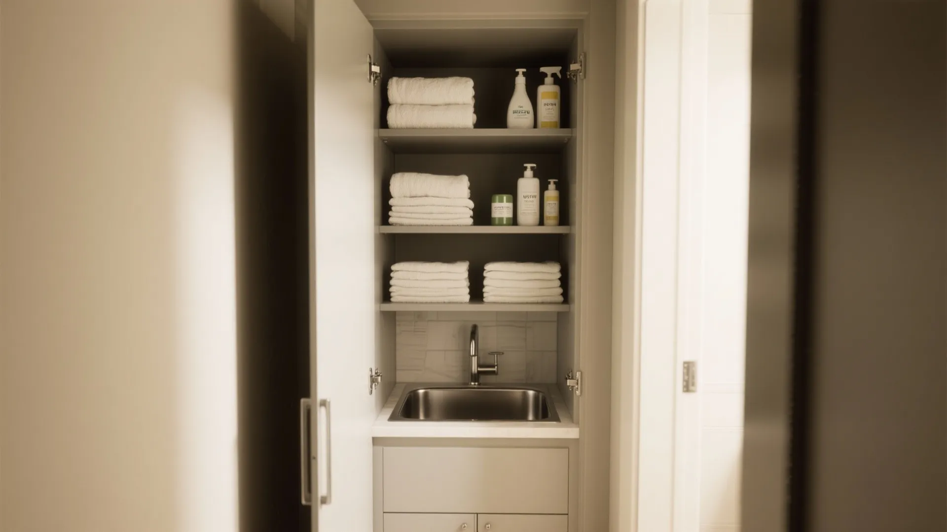 5. Tall linen cabinet with integrated deep basin