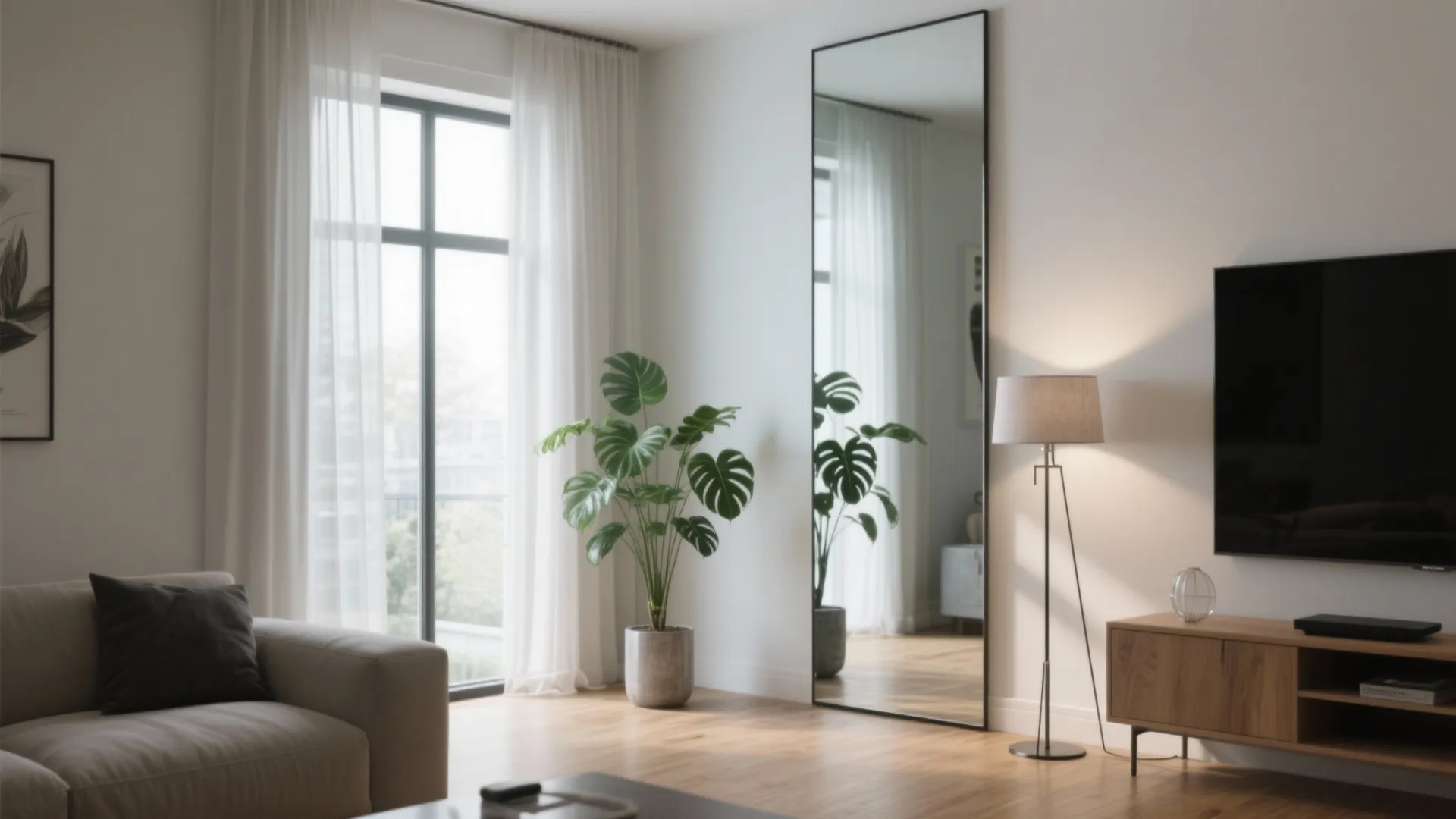 Floor-to-Ceiling Mirror to Amplify Light