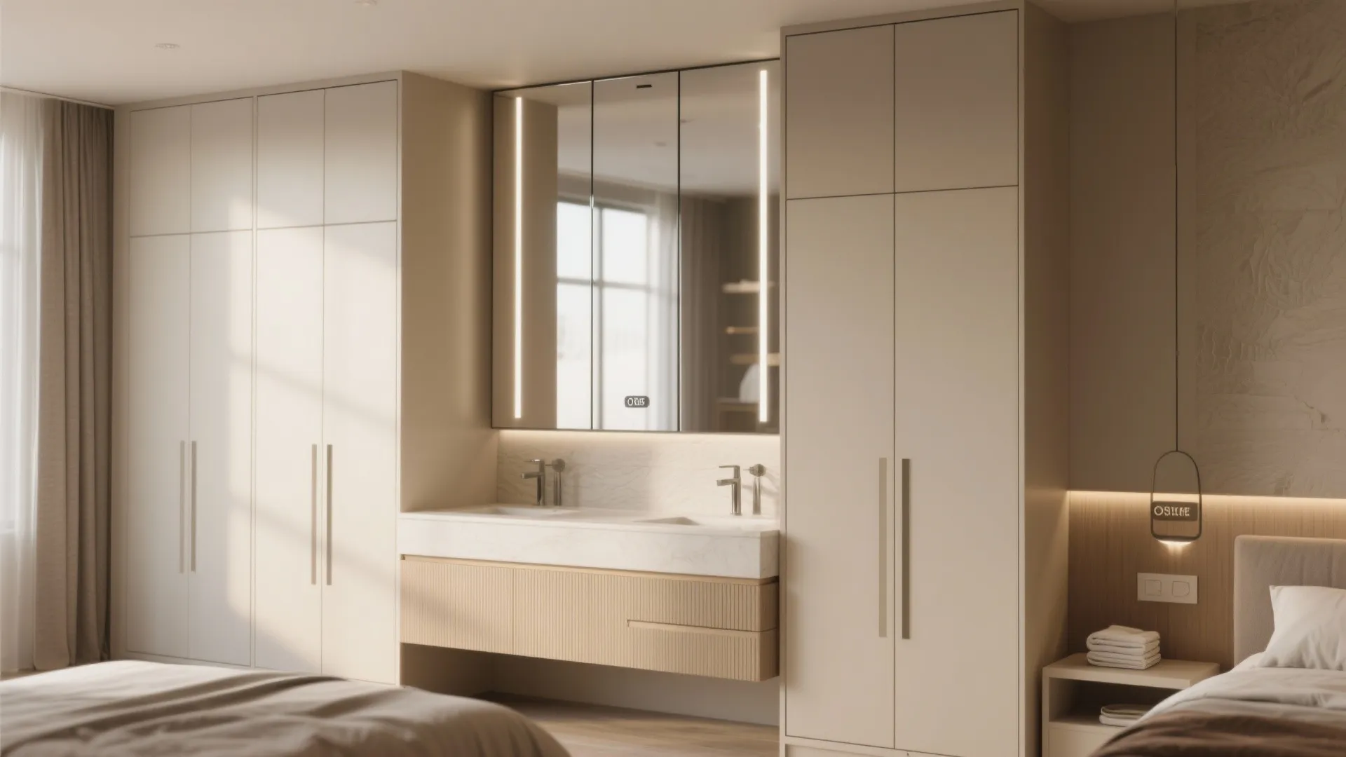 4. Vertical storage and tall mirrored cabinets