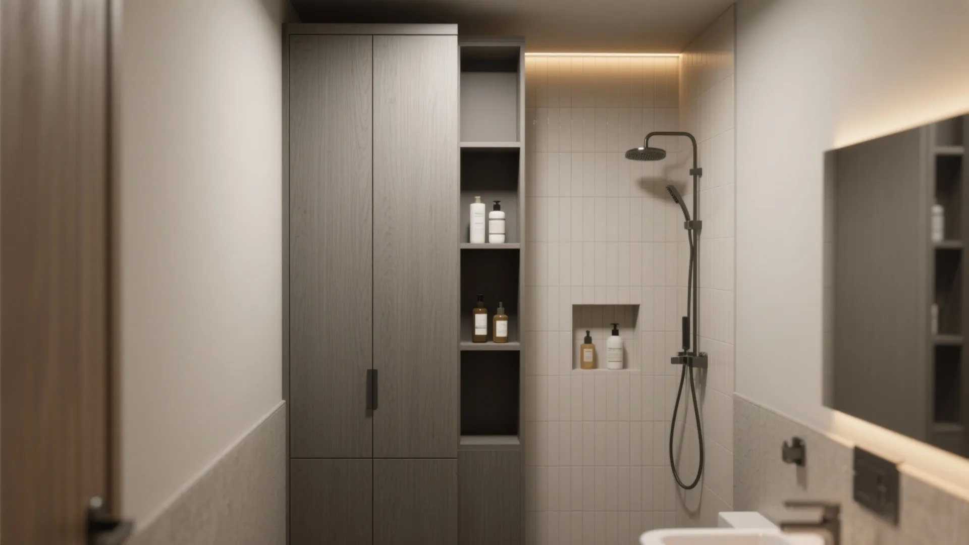 2. Tall, narrow cabinets and recessed niches