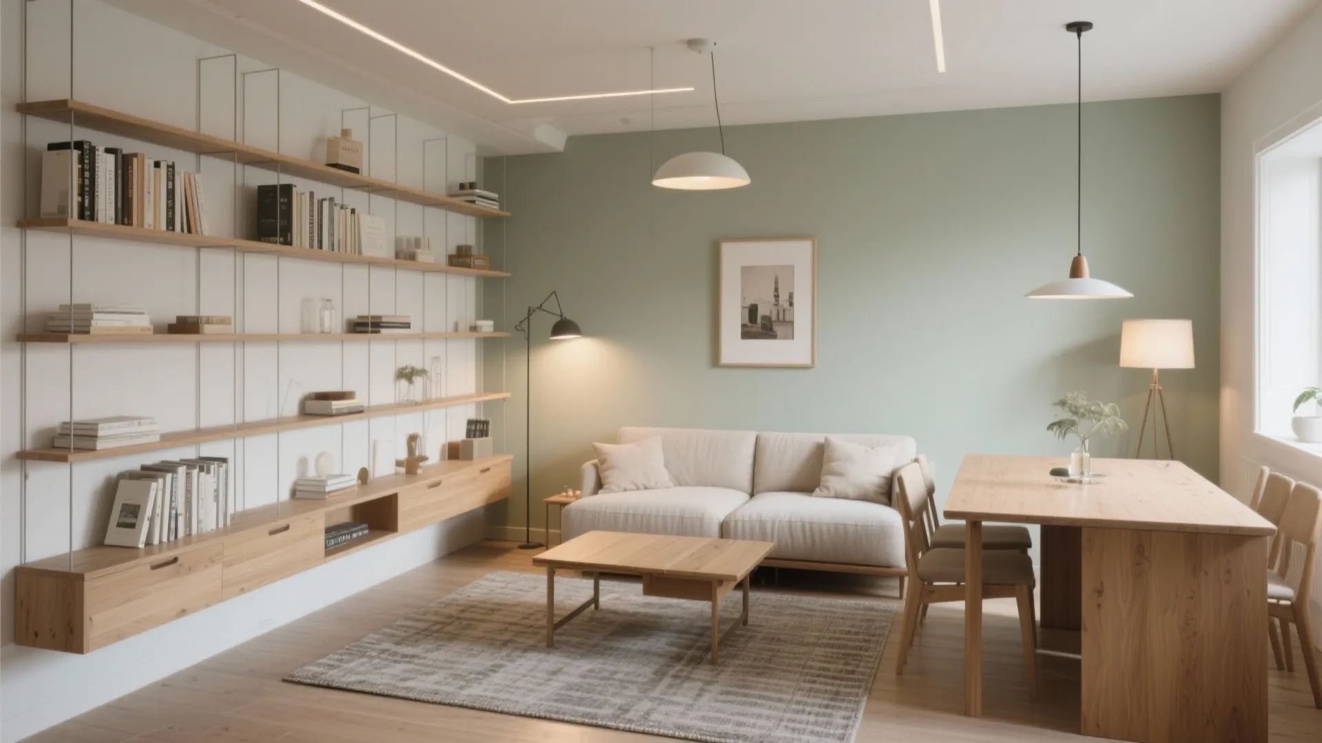 Vertical Storage and Layered Lighting for Balance